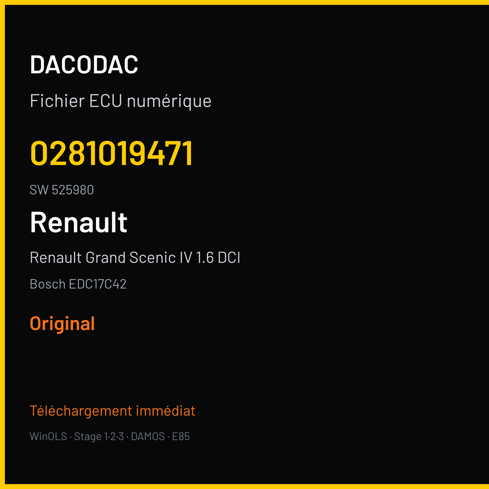 Renault Grand Scenic IV 1.6 DCI (2013) — Bosch EDC17C42 — 0281019471 · 525980 — Original