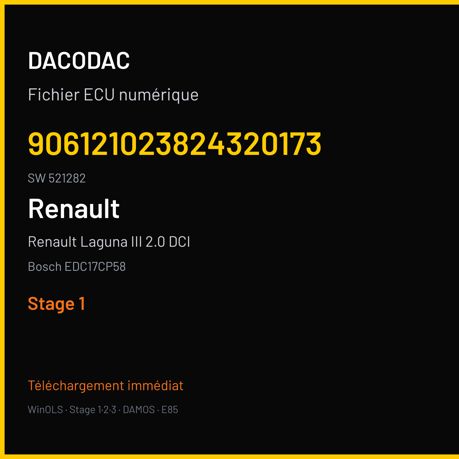 Renault Laguna III 2.0 DCI (2012) — Bosch EDC17CP58 — 906121023824320173 · 521282 — Stage 1