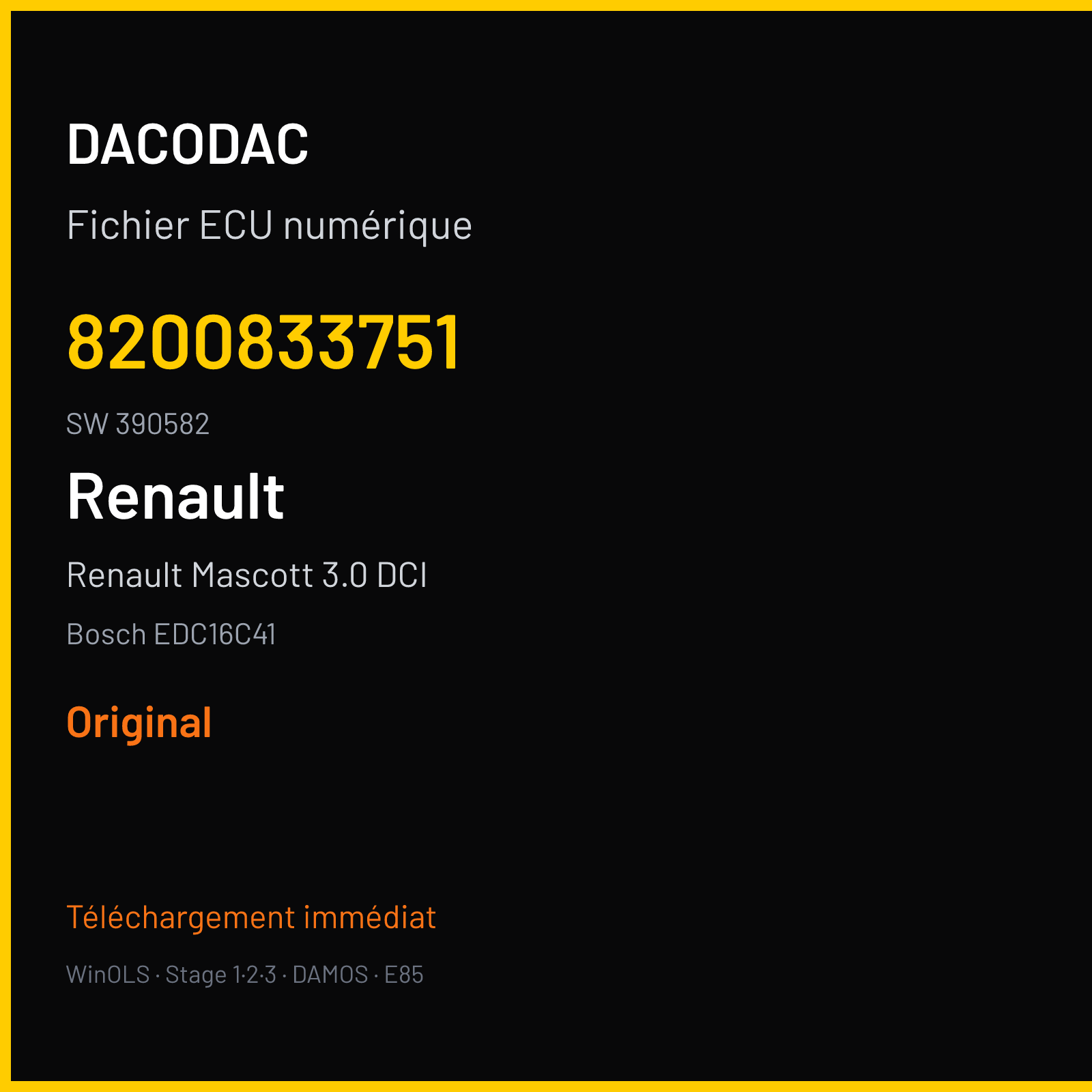 Renault Mascott 3.0 DCI (2008) — Bosch EDC16C41 — 8200833751 · 390582 — Original
