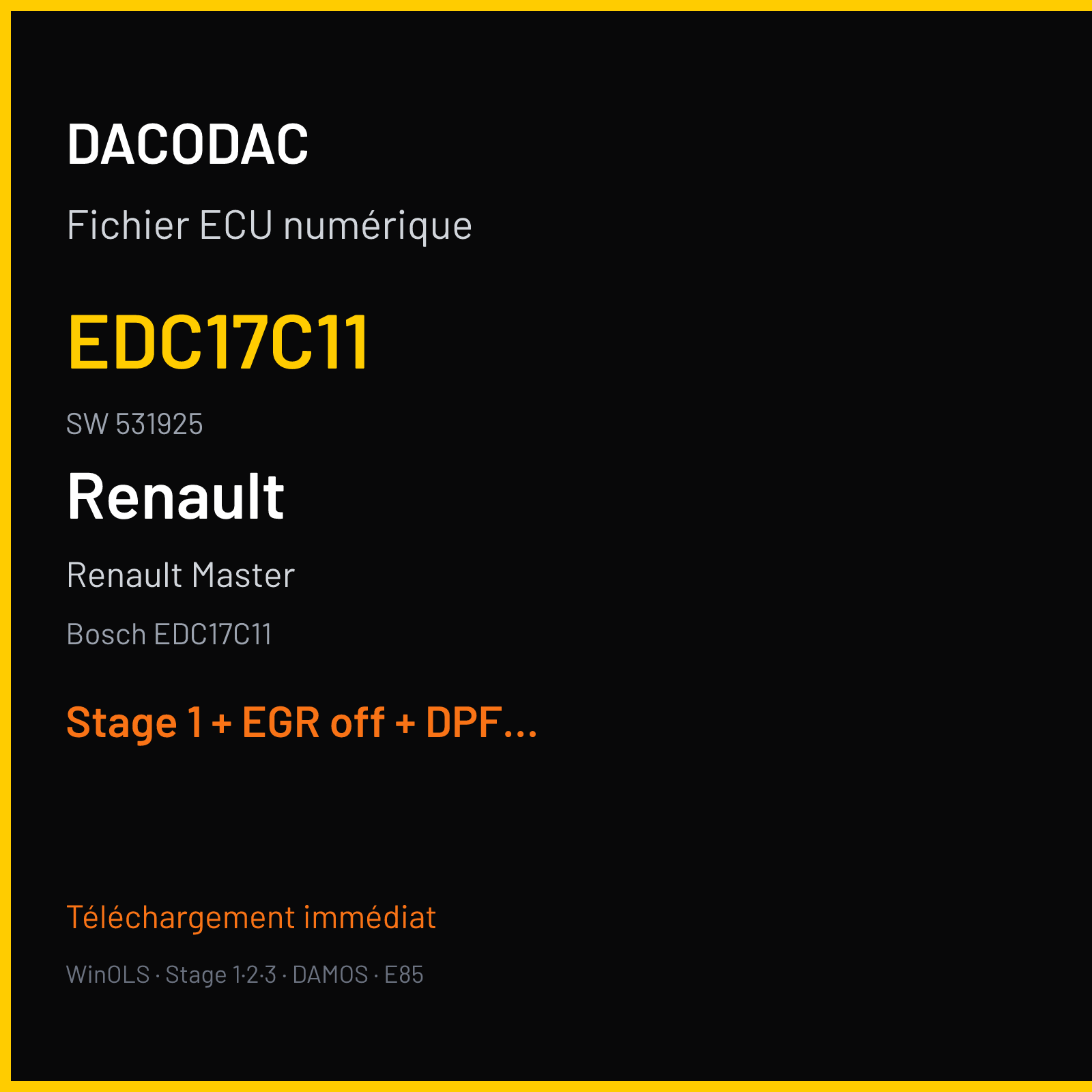 Renault Master (2011) — Bosch EDC17C11 — EDC17C11 · 531925 — Stage 1 + EGR off + DPF off