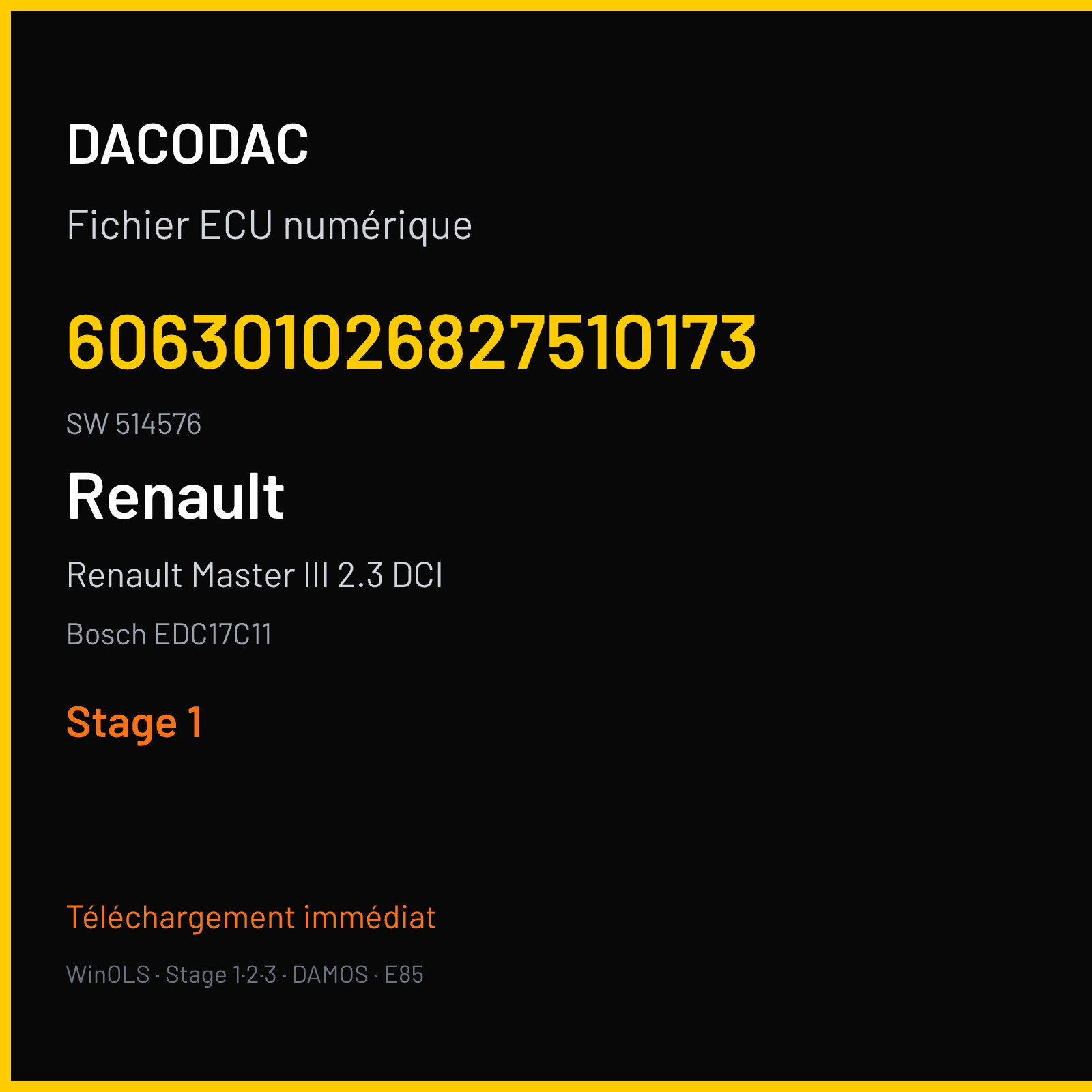 Renault Master III 2.3 DCI (2011) — Bosch EDC17C11 — 606301026827510173 · 514576 — Stage 1