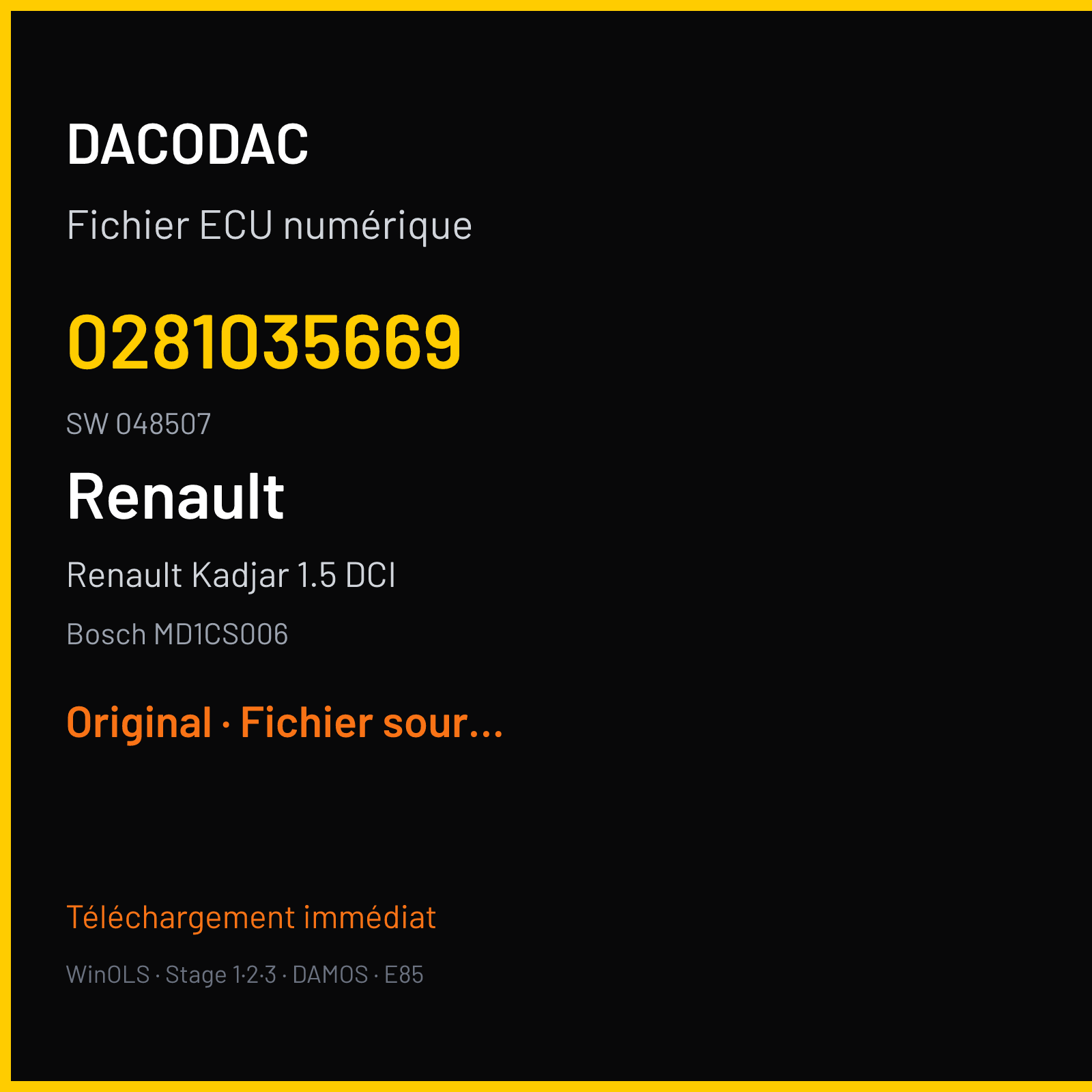 Renault Kadjar 1.5 DCI (2019) — Bosch MD1CS006 — 0281035669 · 048507 — Original