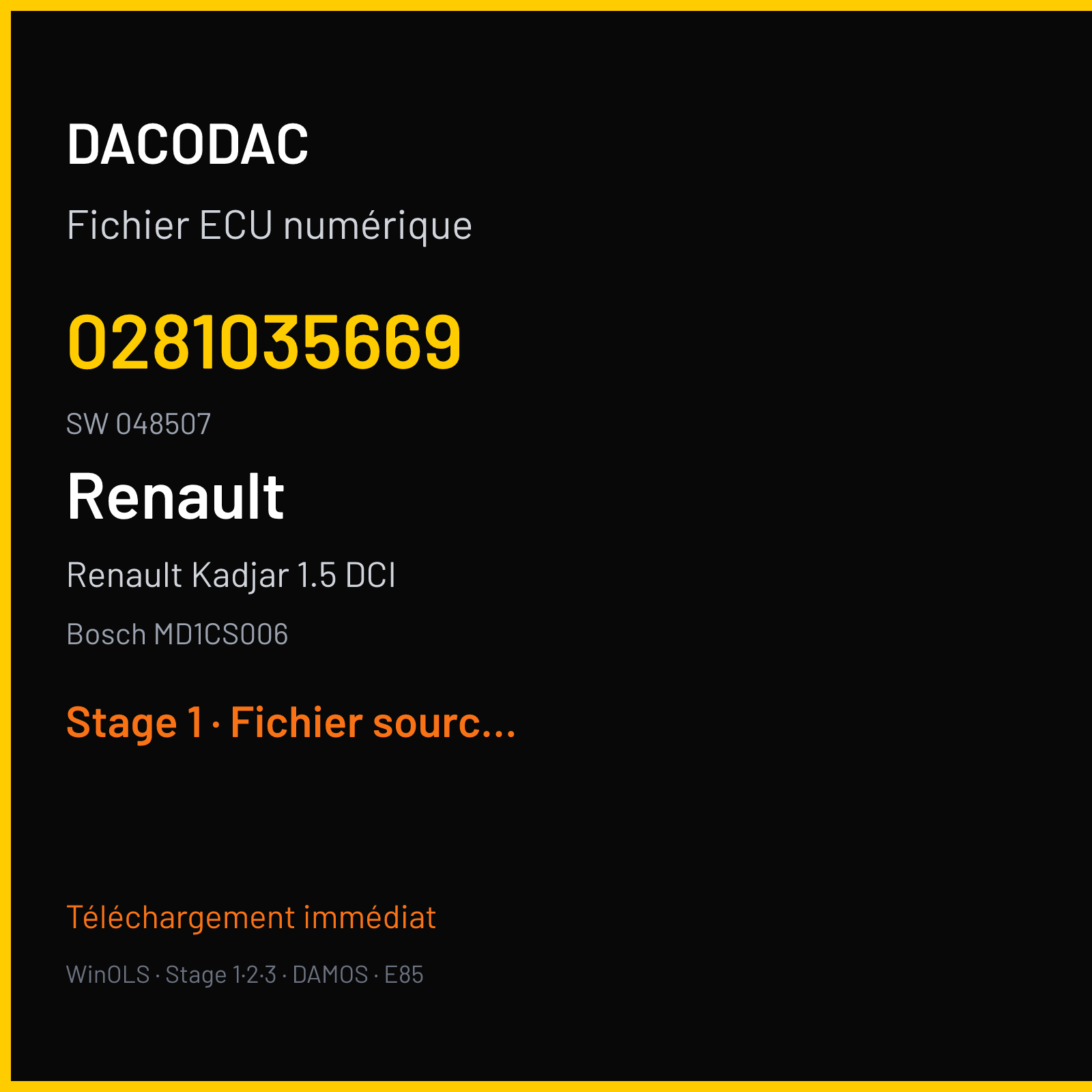 Renault Kadjar 1.5 DCI (2019) — Bosch MD1CS006 — 0281035669 · 048507 — Stage 1