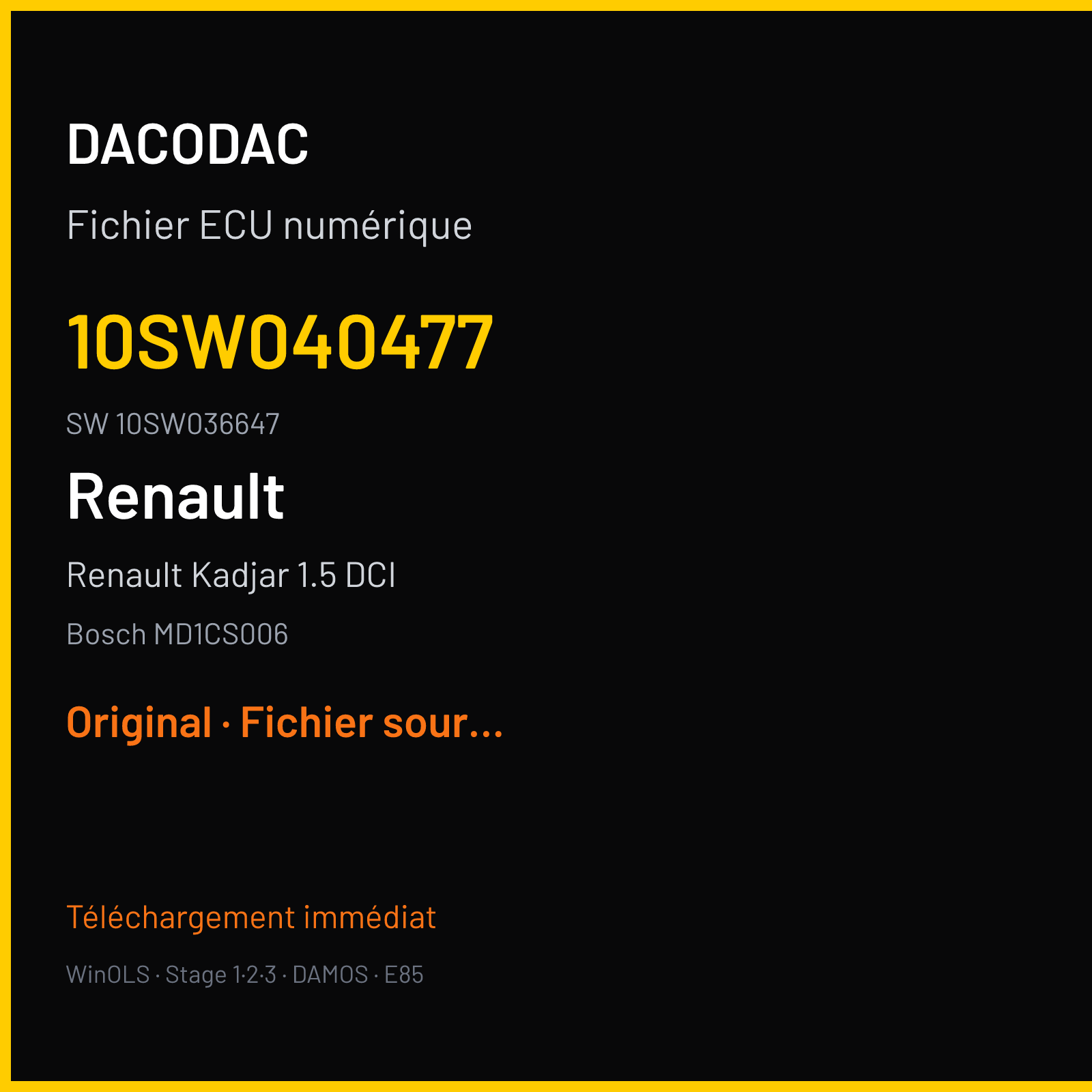 Renault Kadjar 1.5 DCI 115 ch (2019) — Bosch MD1CS006 — 10SW040477 · 10SW036647 · 040477 — Original
