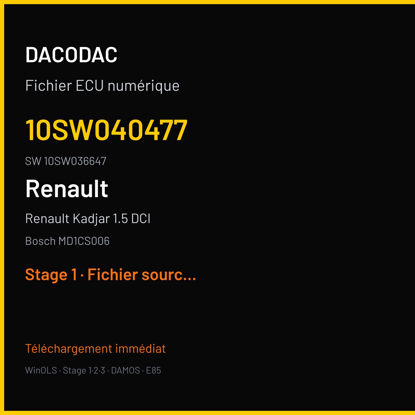 Renault Kadjar 1.5 DCI 115 ch (2019) — Bosch MD1CS006 — 10SW040477 · 10SW036647 · 040477 — Stage 1
