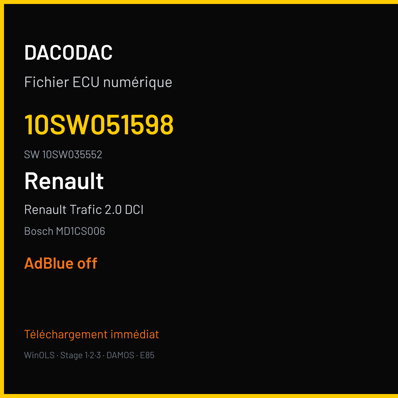 Renault Trafic 2.0 DCI 120 ch (2020) — Bosch MD1CS006 — 10SW051598 · 10SW035552 · 562525 — ADBLUE off