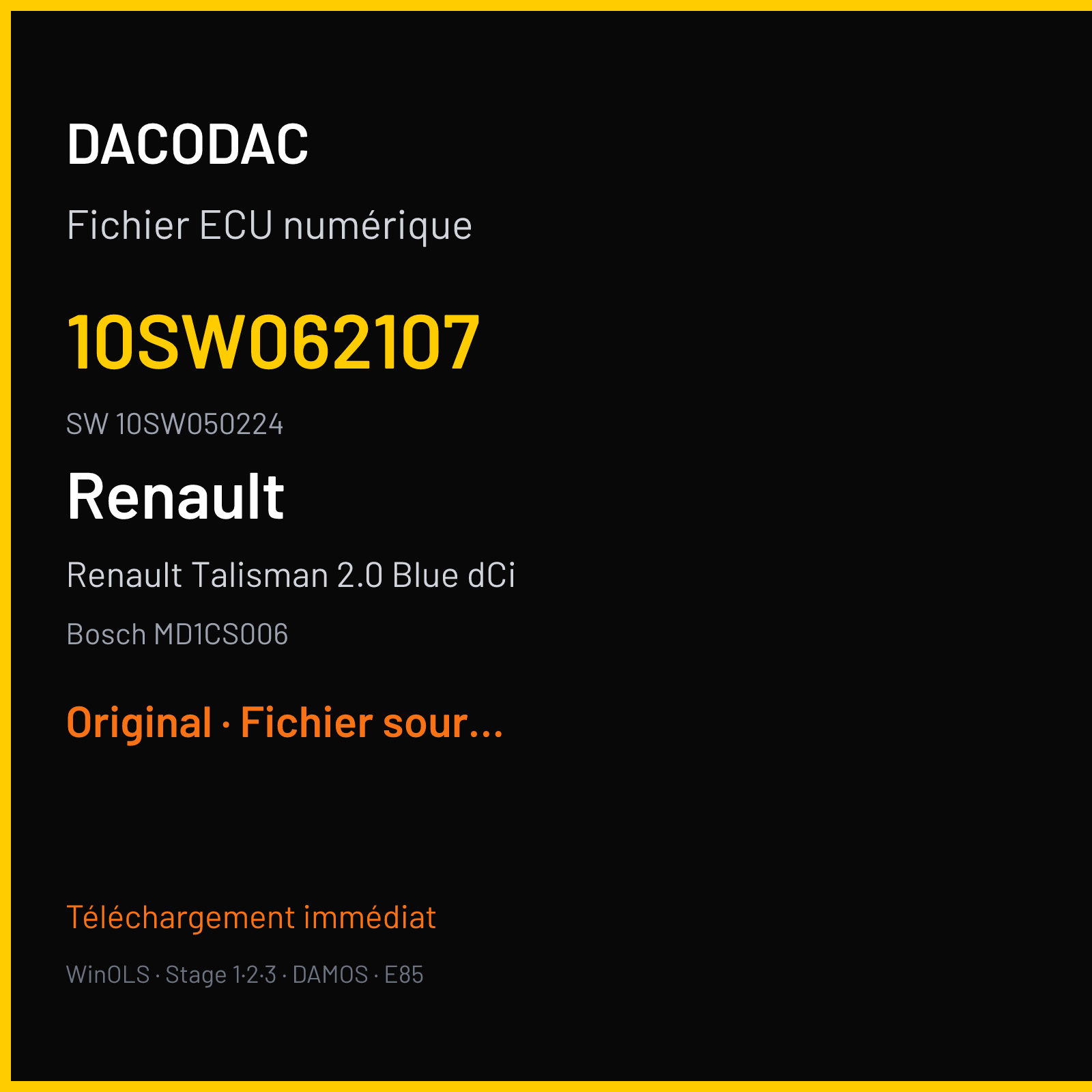 Renault Talisman 2.0 Blue dCi 160 ch (2020) — Bosch MD1CS006 — 10SW062107 · 10SW050224 · 062107 — Original