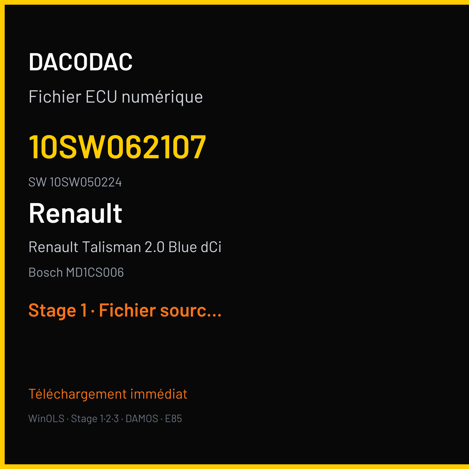 Renault Talisman 2.0 Blue dCi 160 ch (2020) — Bosch MD1CS006 — 10SW062107 · 10SW050224 · 062107 — Stage 1
