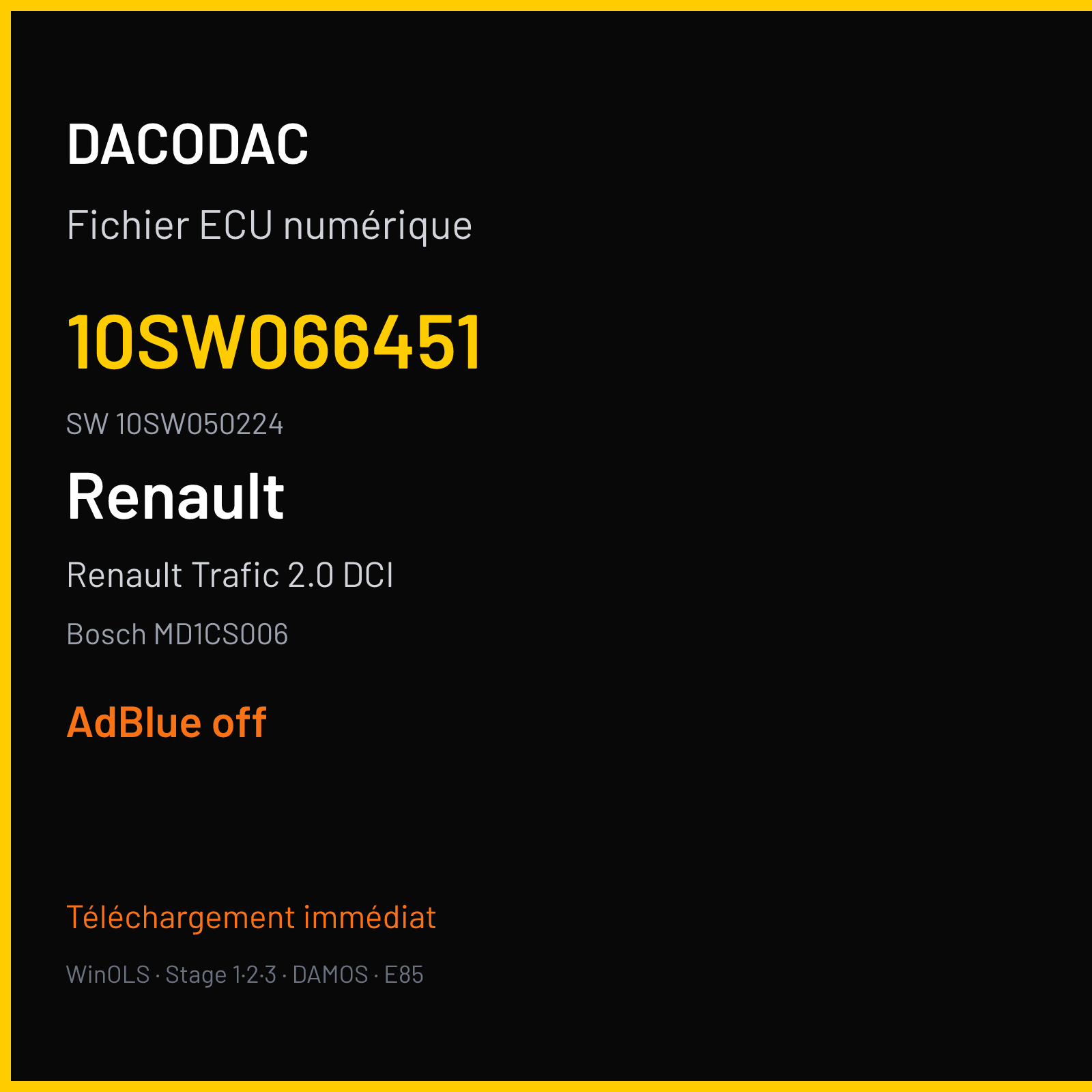 Renault Trafic 2.0 DCI 145 ch (2020) — Bosch MD1CS006 — 10SW066451 · 10SW050224 · 066451 — ADBLUE off