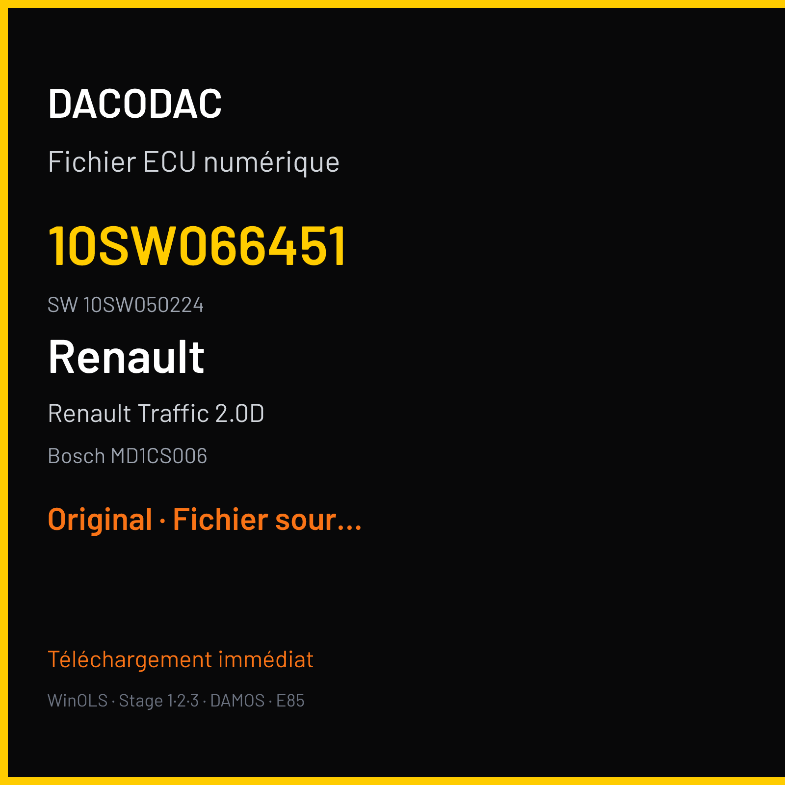 Renault Traffic 2.0D 145 ch (2020) — Bosch MD1CS006 — 10SW066451 · 10SW050224 · 066451 — Original