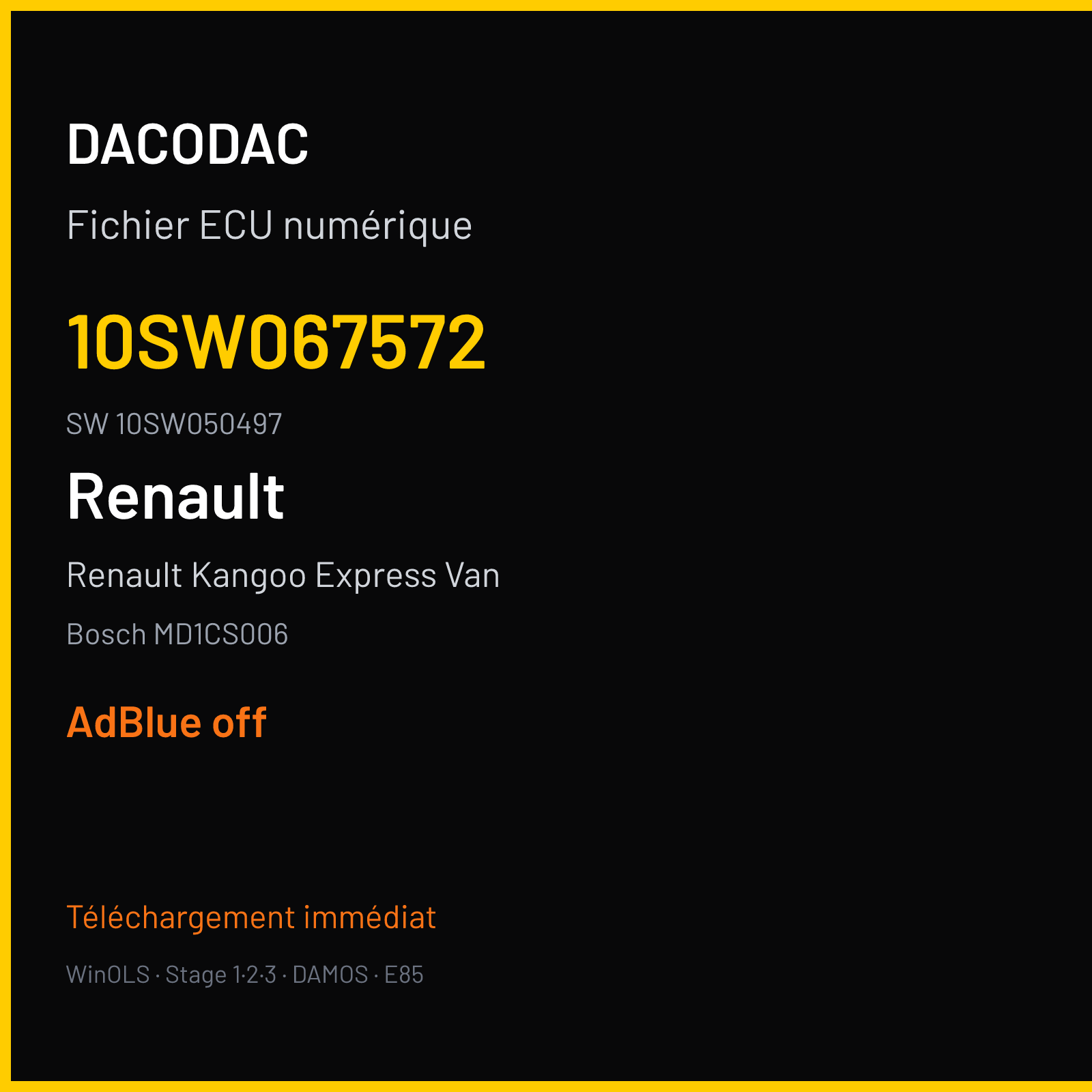 Renault Kangoo Express Van 90 ch (2020) — Bosch MD1CS006 — 10SW067572 · 10SW050497 · 067572 — ADBLUE off