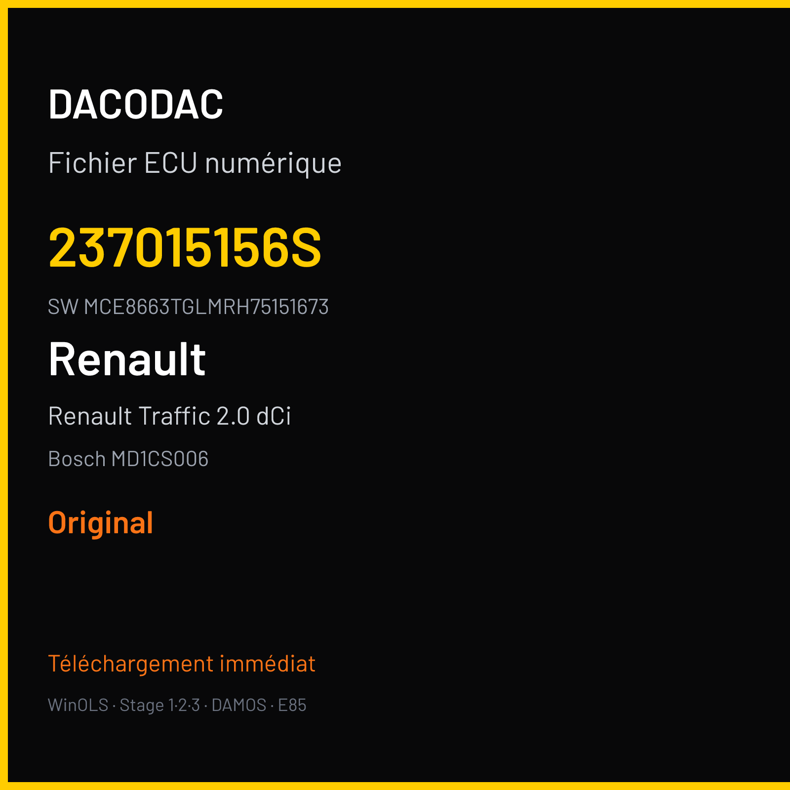 Renault Traffic 2.0 dCi 120 ch (2019) — Bosch MD1CS006 — 237015156S · MCE8663TGLMRH75151673 · 10SW051941 — Original