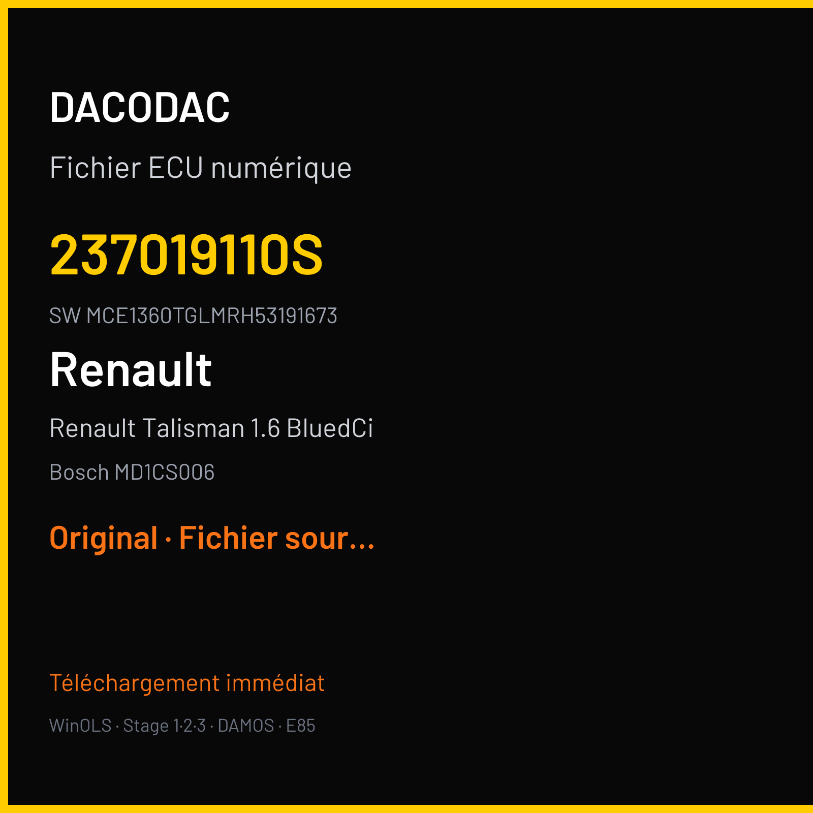 Renault Talisman 1.6 BluedCi (2019) — Bosch MD1CS006 — 237019110S · MCE1360TGLMRH53191673 — Original