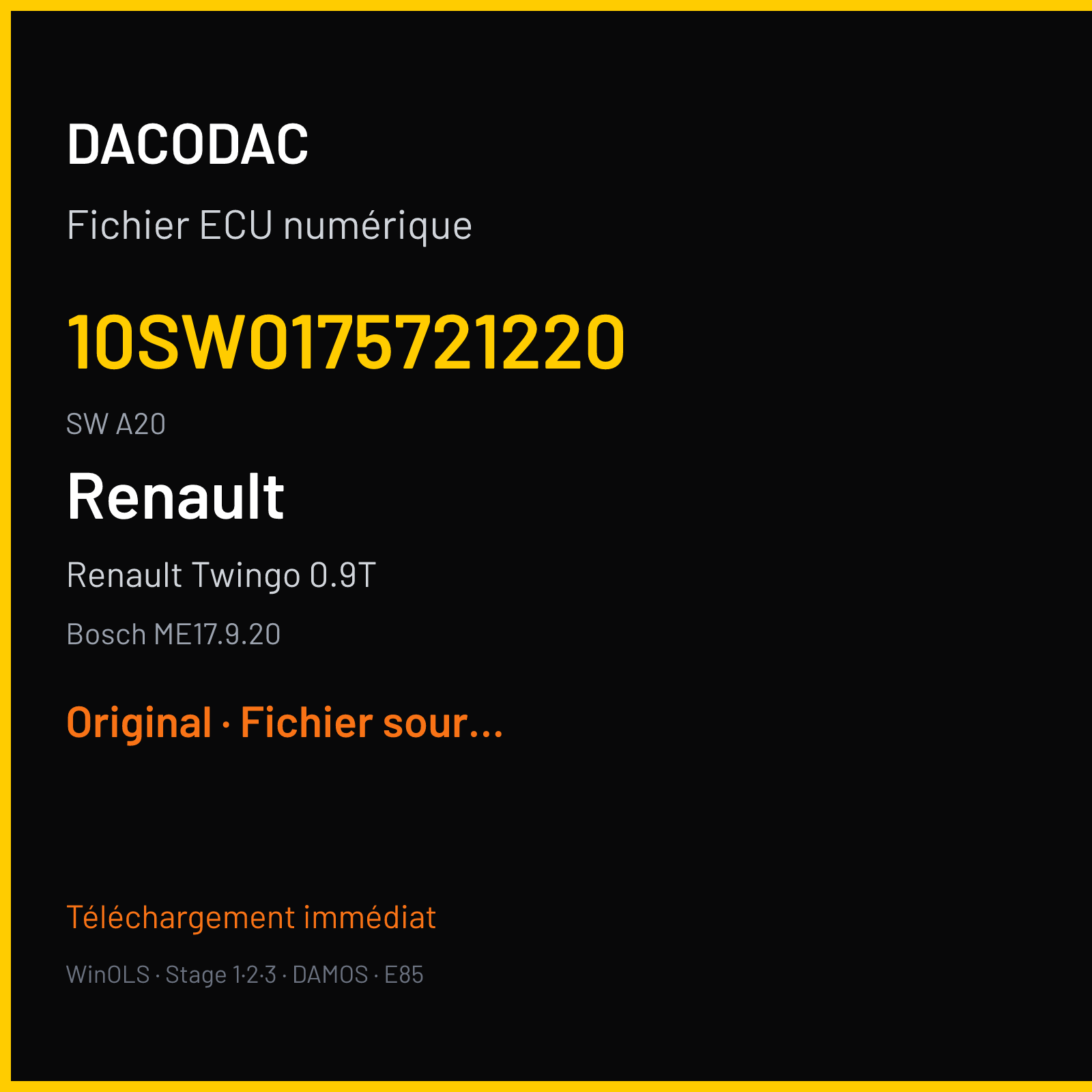 Renault Twingo 0.9T 110 ch (2017) — Bosch ME17.9.20 — 10SW0175721220 · A20 · 10SW0100131220 A20 017572 — Original
