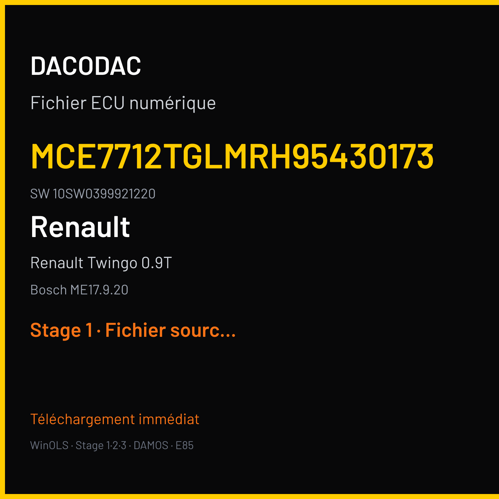 Renault Twingo 0.9T 109 ch (2018) — Bosch ME17.9.20 — MCE7712TGLMRH95430173 · 10SW0399921220 · A20 039992 — Stage 1