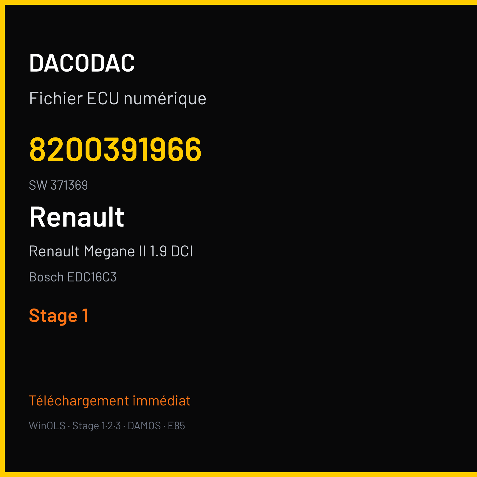 Renault Megane II 1.9 DCI (2005) — Bosch EDC16C3 — 8200391966 · 371369 — Stage 1