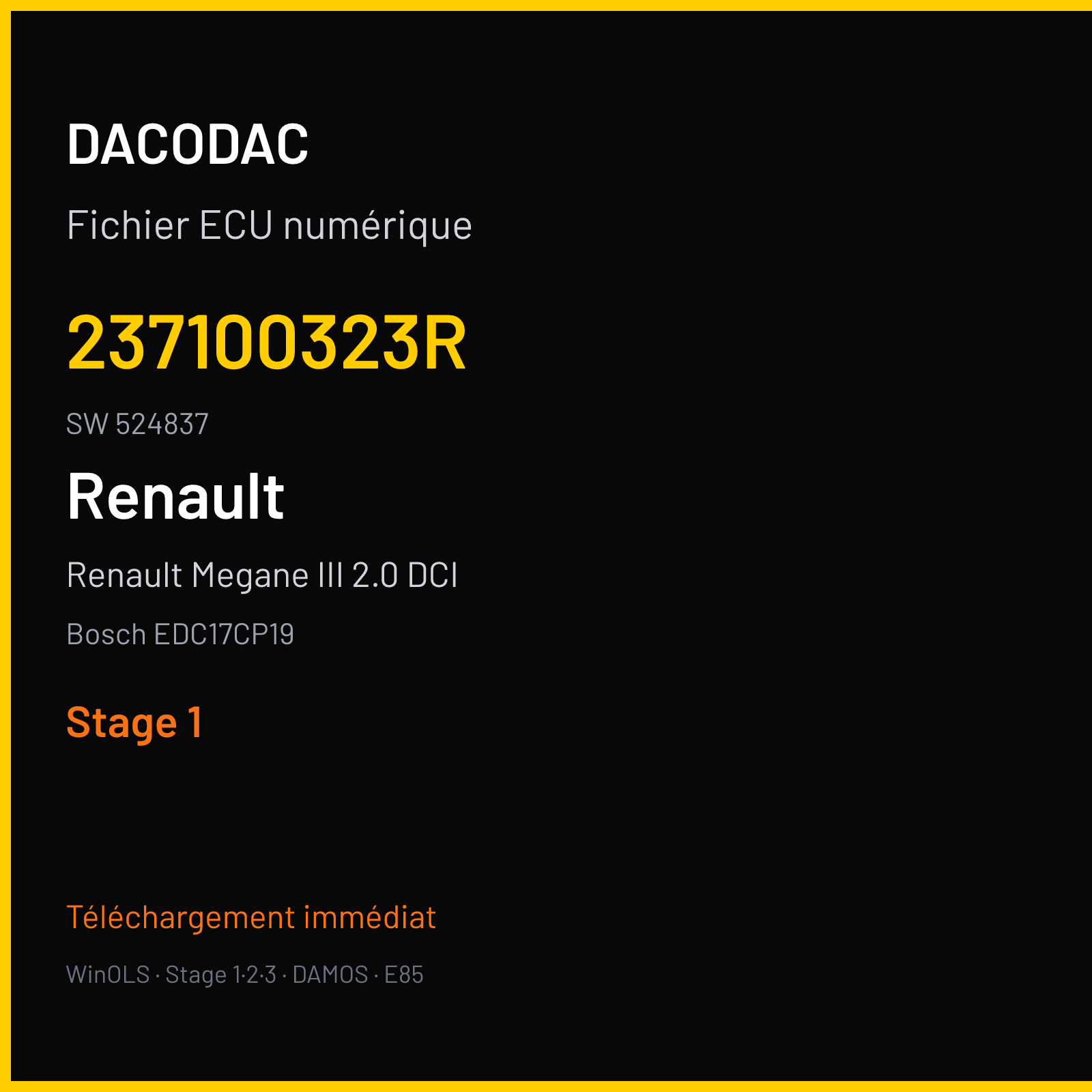 Renault Megane III 2.0 DCI (2011) — Bosch EDC17CP19 — 237100323R · 524837 — Stage 1