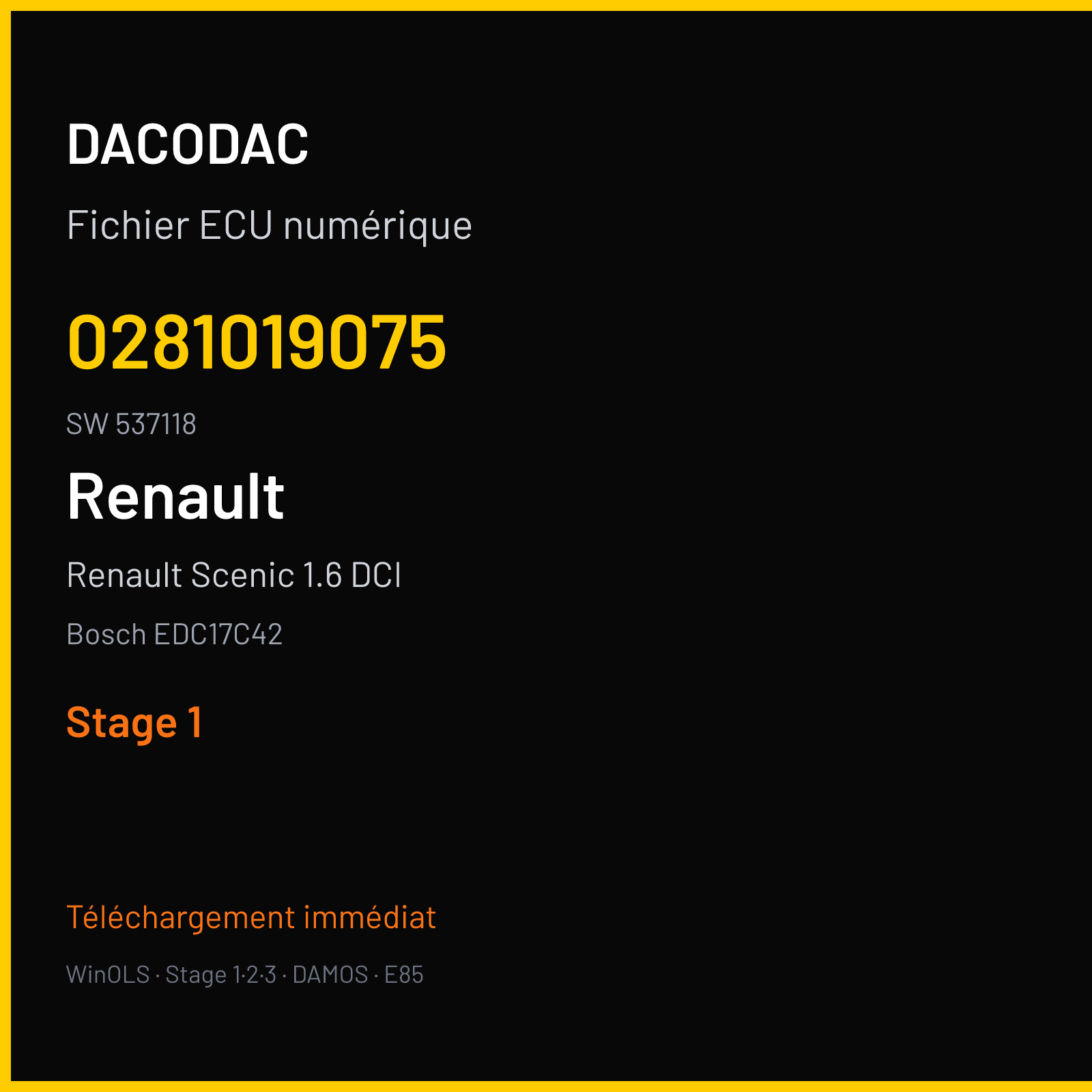 Renault Scenic 1.6 DCI (2017) — Bosch EDC17C42 — 0281019075 · 537118 — Stage 1