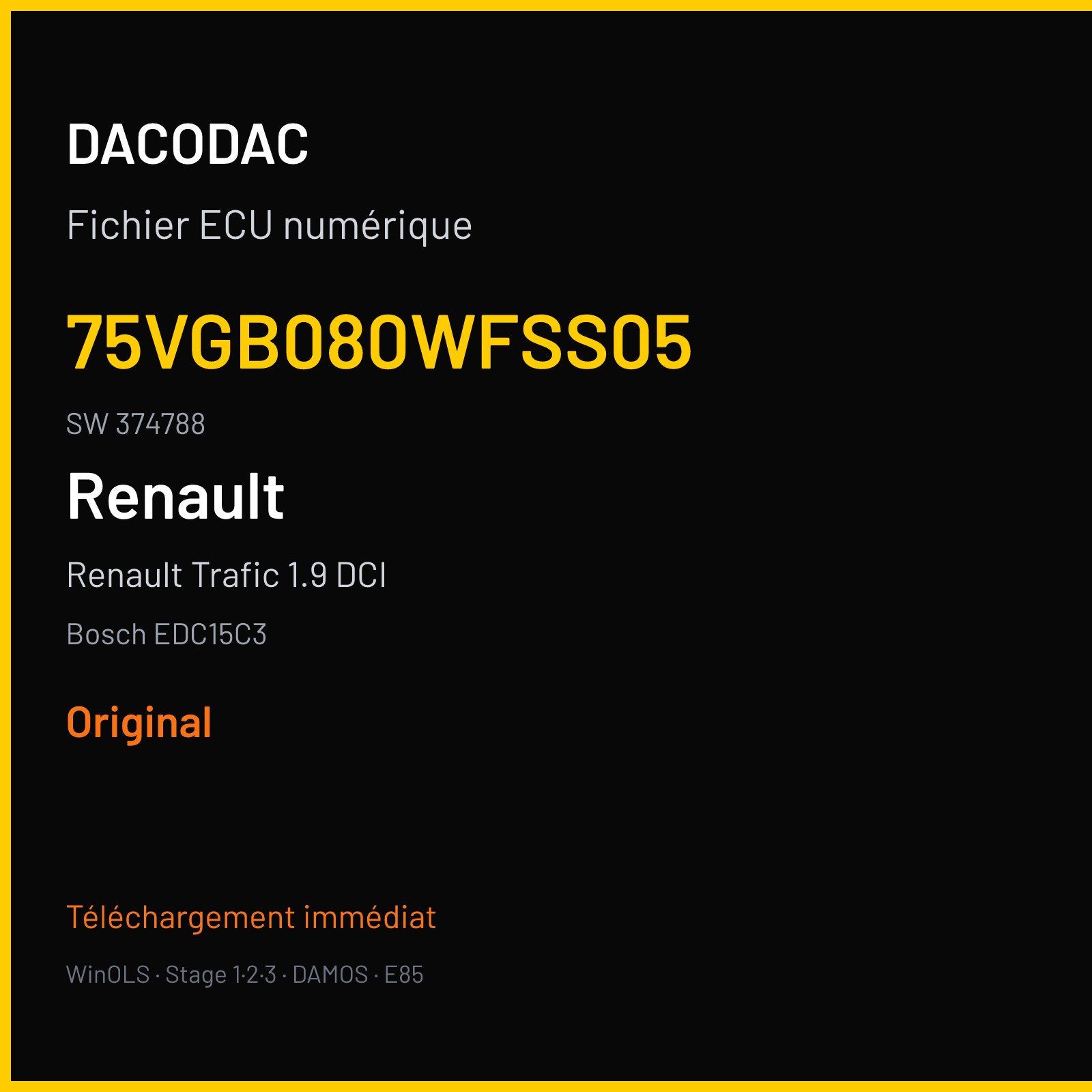 Renault Trafic 1.9 DCI (2006) — Bosch EDC15C3 — 75VGB080WFSS05 · 374788 — Original
