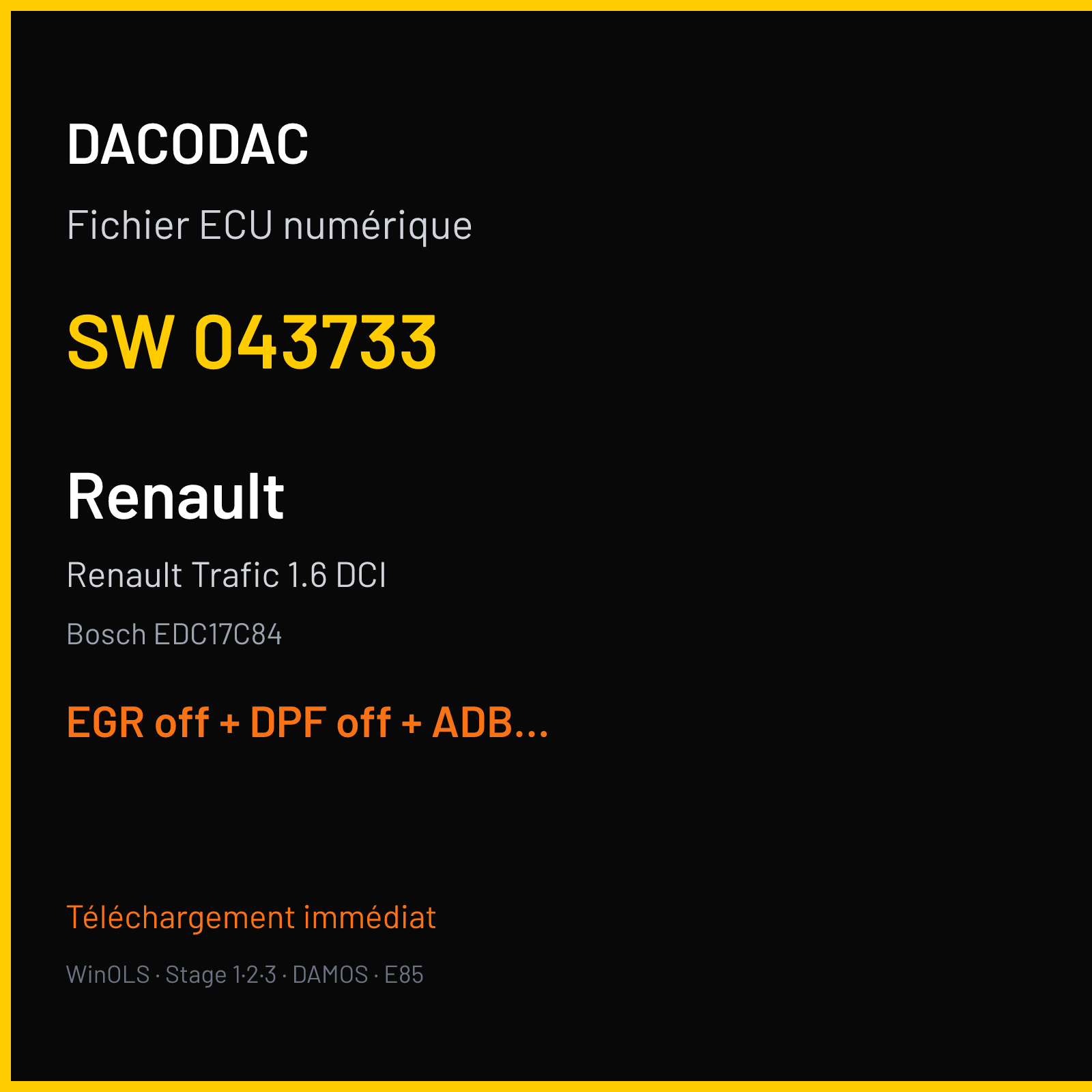 Renault Trafic 1.6 DCI (2018) — Bosch EDC17C84 — 043733 — EGR off + DPF off + ADBLUE off