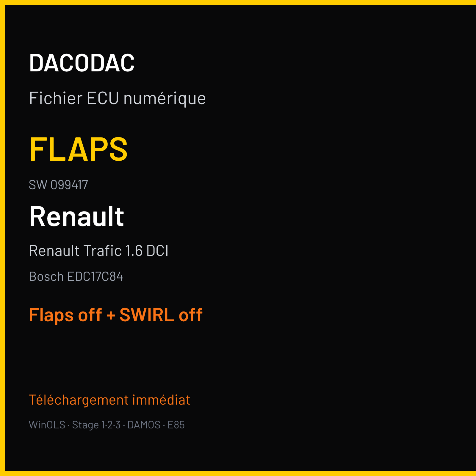 Renault Trafic 1.6 DCI (2019) — Bosch EDC17C84 — 099417 — Flaps off + SWIRL off