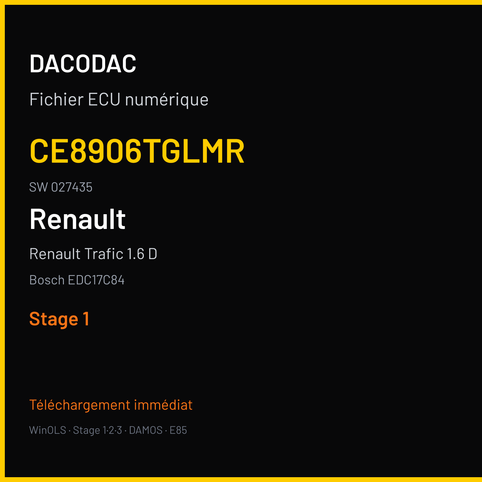 Renault Trafic 1.6 D (2018) — Bosch EDC17C84 — CE8906TGLMR · 027435 — Stage 1