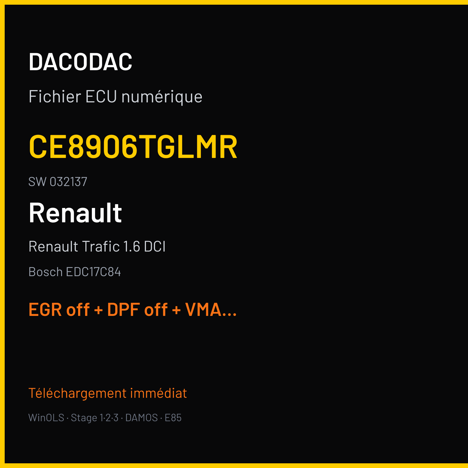 Renault Trafic 1.6 DCI (2019) — Bosch EDC17C84 — CE8906TGLMR · 032137 — EGR off + DPF off + VMAX off