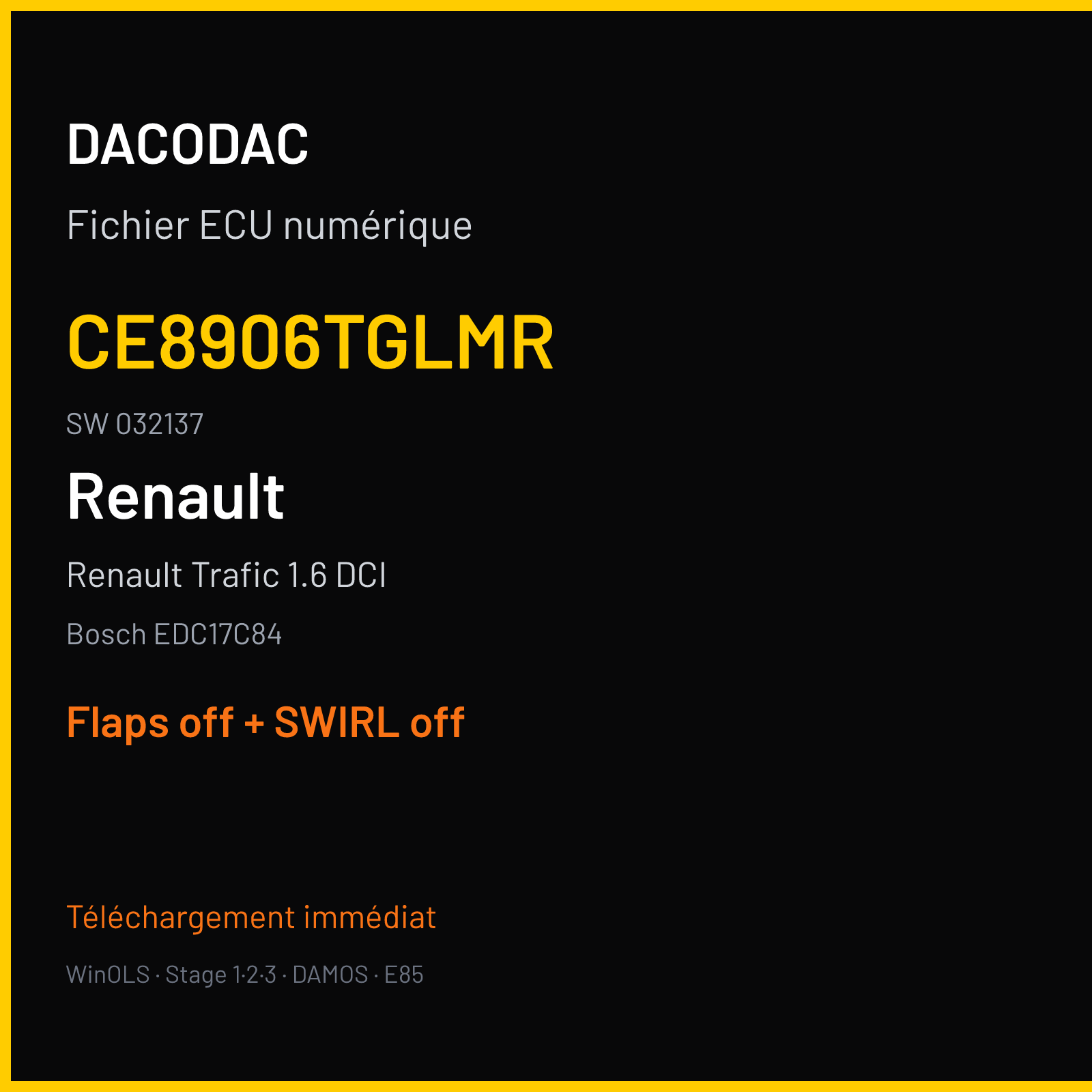 Renault Trafic 1.6 DCI (2016) — Bosch EDC17C84 — CE8906TGLMR · 032137 — Flaps off + SWIRL off