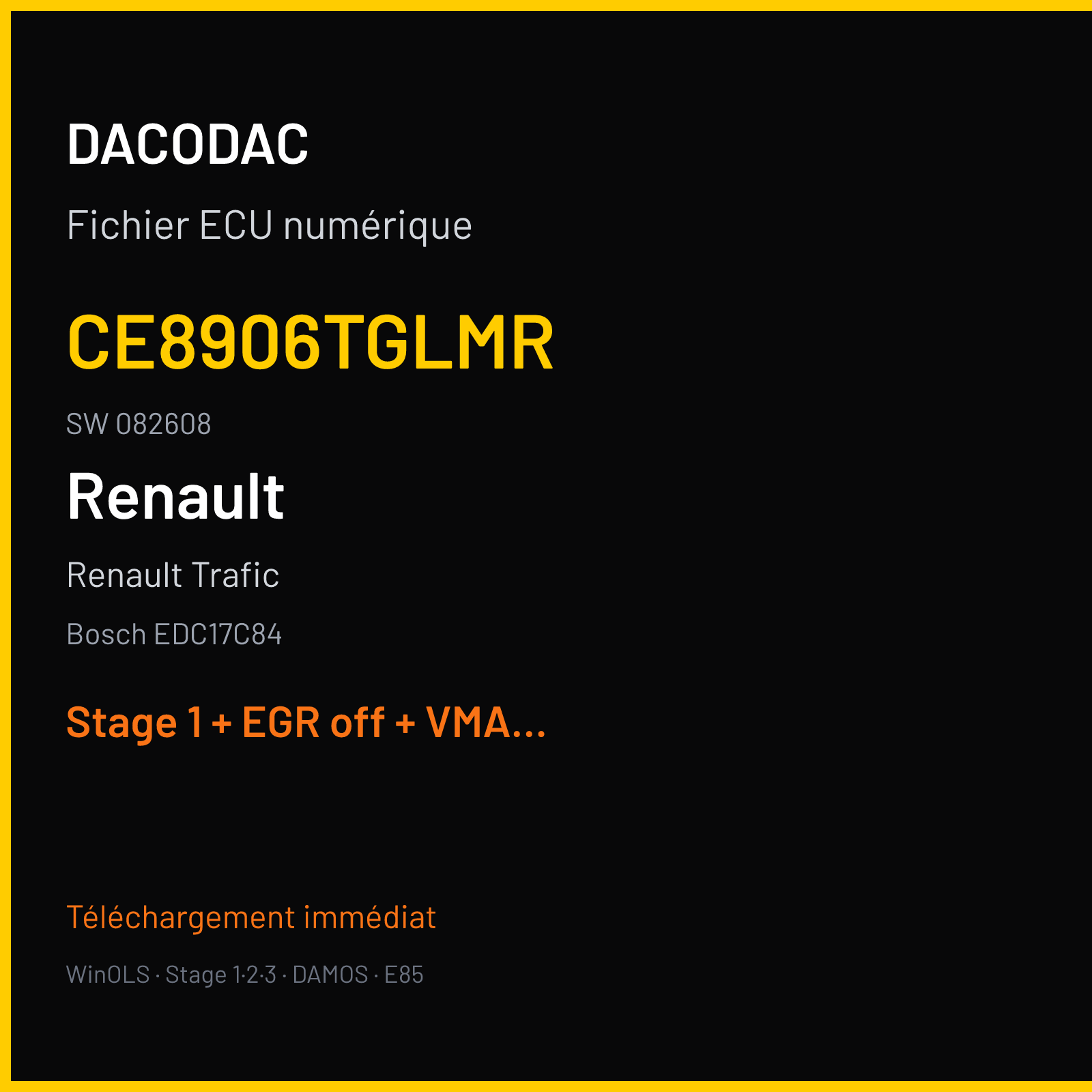 Renault Trafic — Bosch EDC17C84 — CE8906TGLMR · 082608 — Stage 1 + EGR off + VMAX off