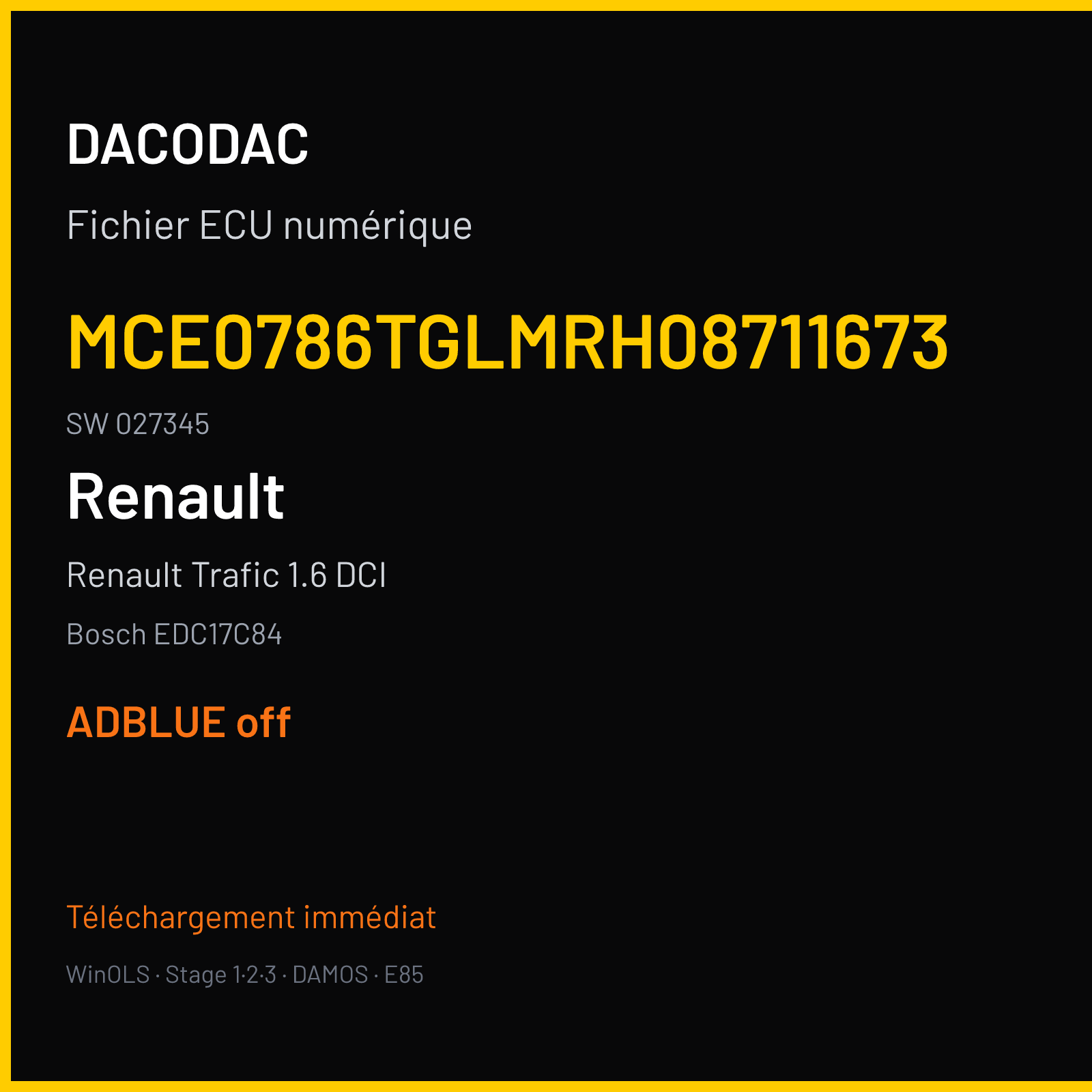 Renault Trafic 1.6 DCI (2017) — Bosch EDC17C84 — MCE0786TGLMRH08711673 · 027345 — ADBLUE off