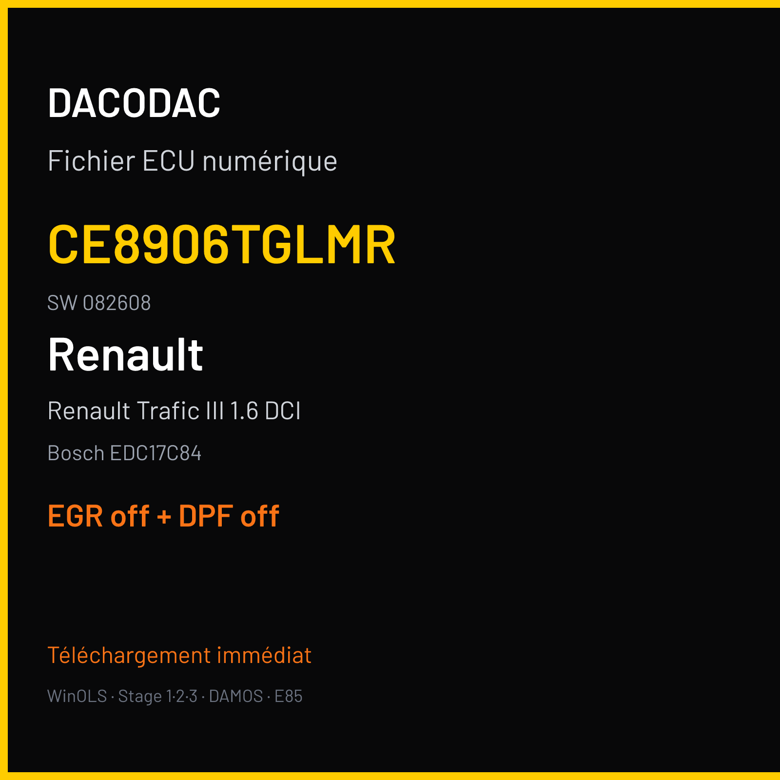 Renault Trafic III 1.6 DCI (2014) — Bosch EDC17C84 — CE8906TGLMR · 082608 — EGR off + DPF off