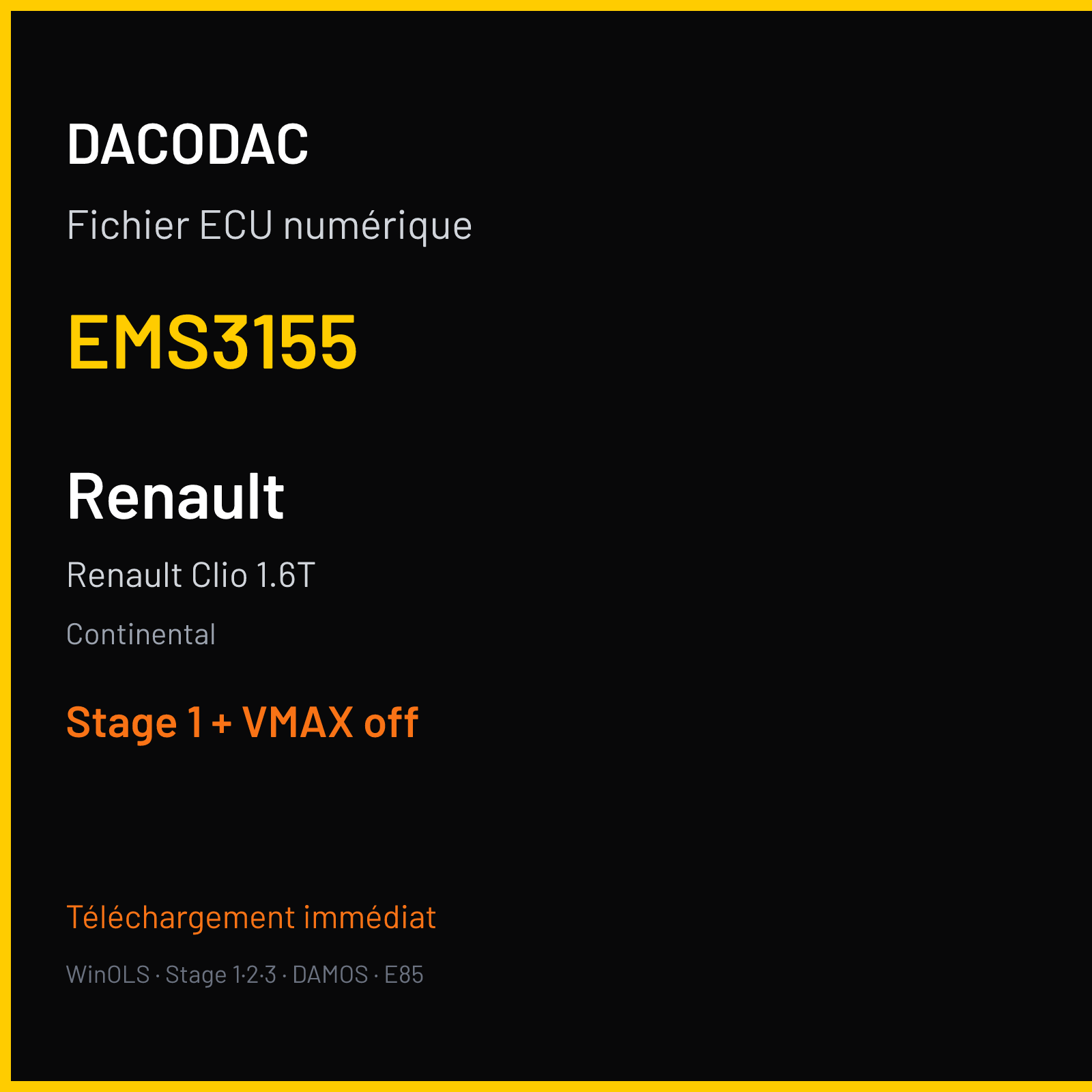 Renault Clio 1.6T (2015) — Continental — EMS3155 — Stage 1 + VMAX off