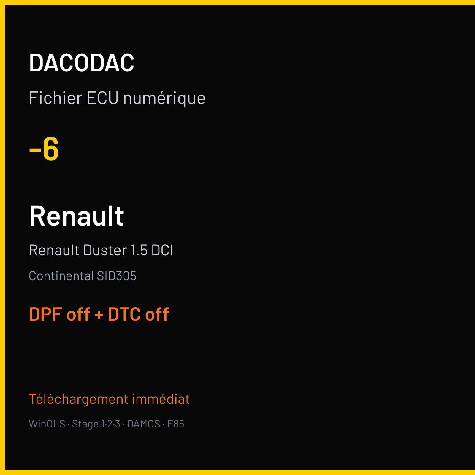 Renault Duster 1.5 DCI (2016) — Continental SID305 — -6 — DPF off + DTC off