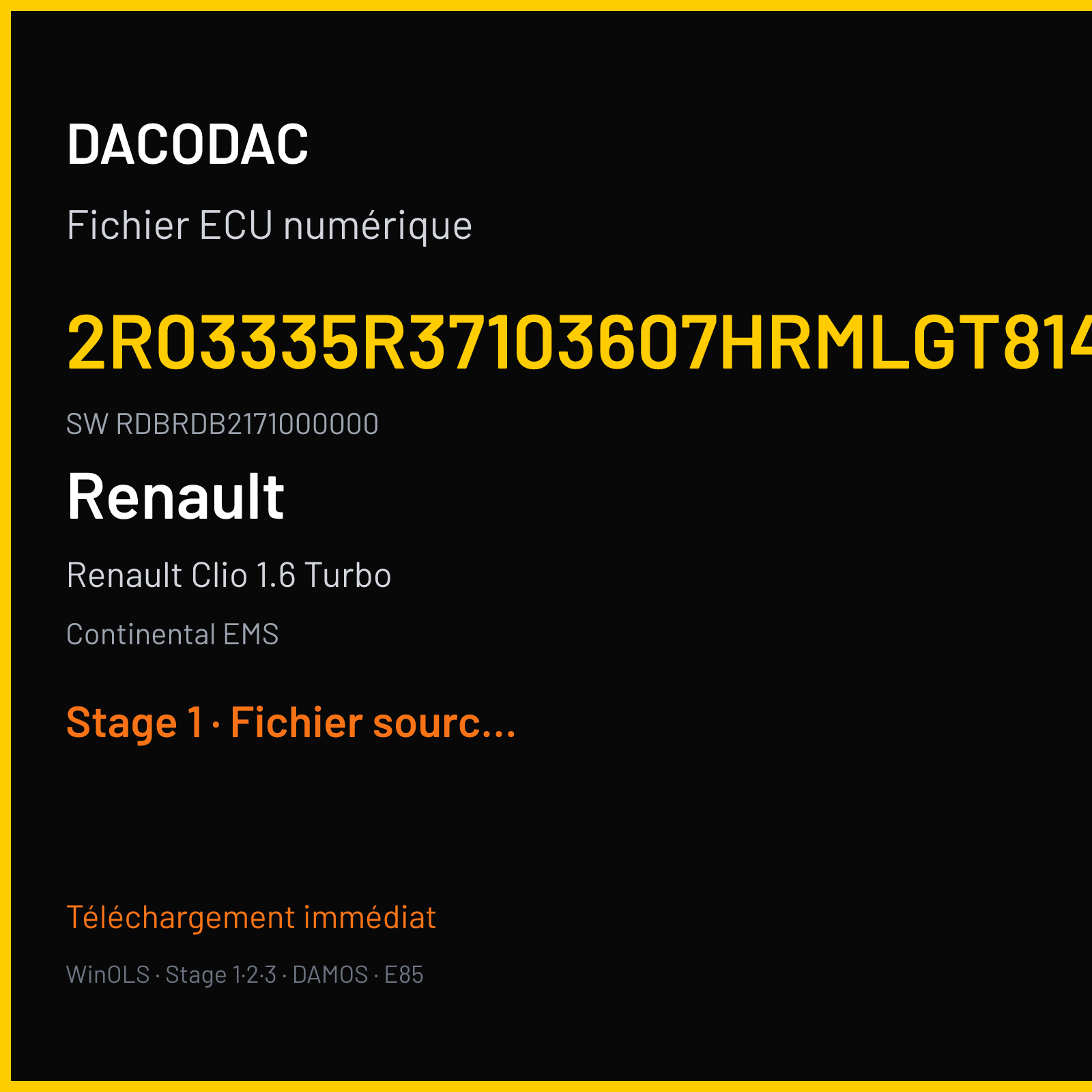 Renault Clio 1.6 Turbo (2013) — Continental EMS — 2R03335R37103607HRMLGT8142 · RDBRDB2171000000 — Stage 1