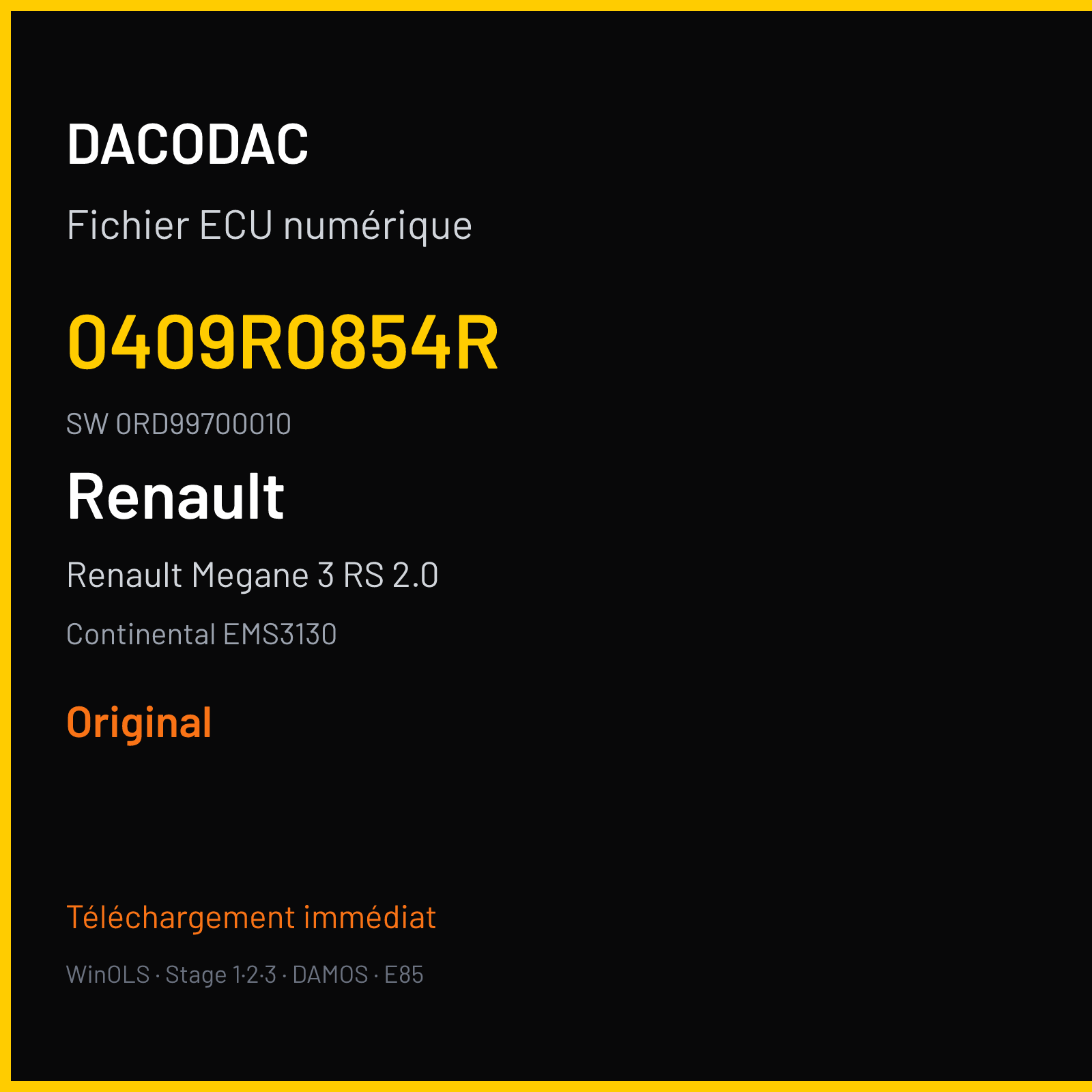 Renault Megane 3 RS 2.0 250 ch (2010) — Continental EMS3130 — 0409R0854R · 0RD99700010 · RD9A197000000 — Original