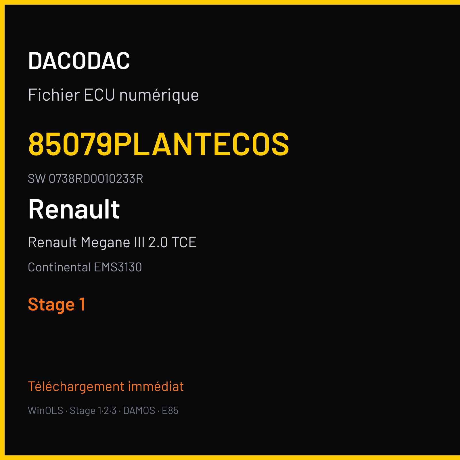 Renault Megane III 2.0 TCE 180 ch (2010) — Continental EMS3130 — 85079PLANTECOS · 0738RD0010233R · 1095RD0010233R — Stage 1