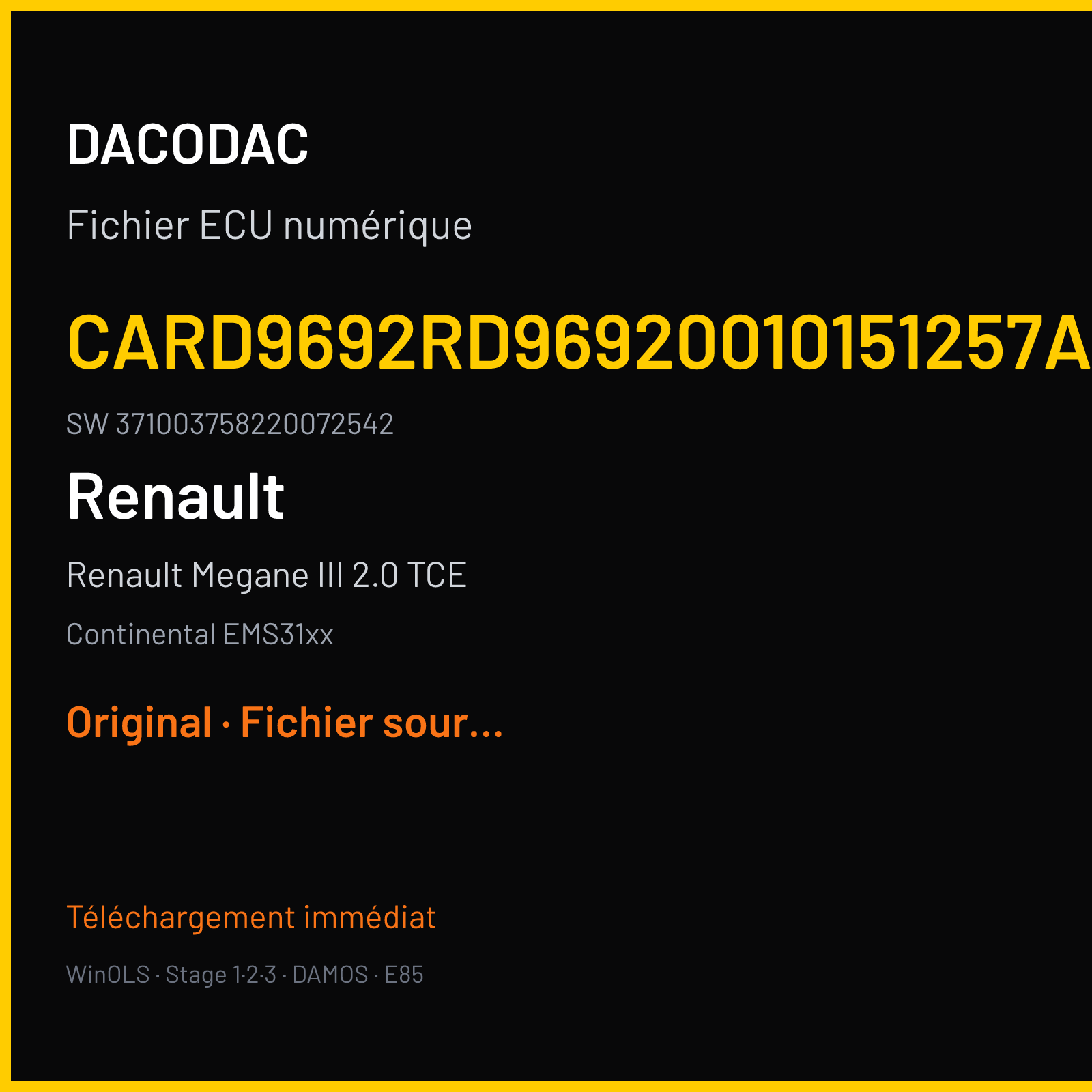 Renault Megane III 2.0 TCE (2010) — Continental EMS31xx — CARD9692RD96920010151257AA · 371003758220072542 — Original