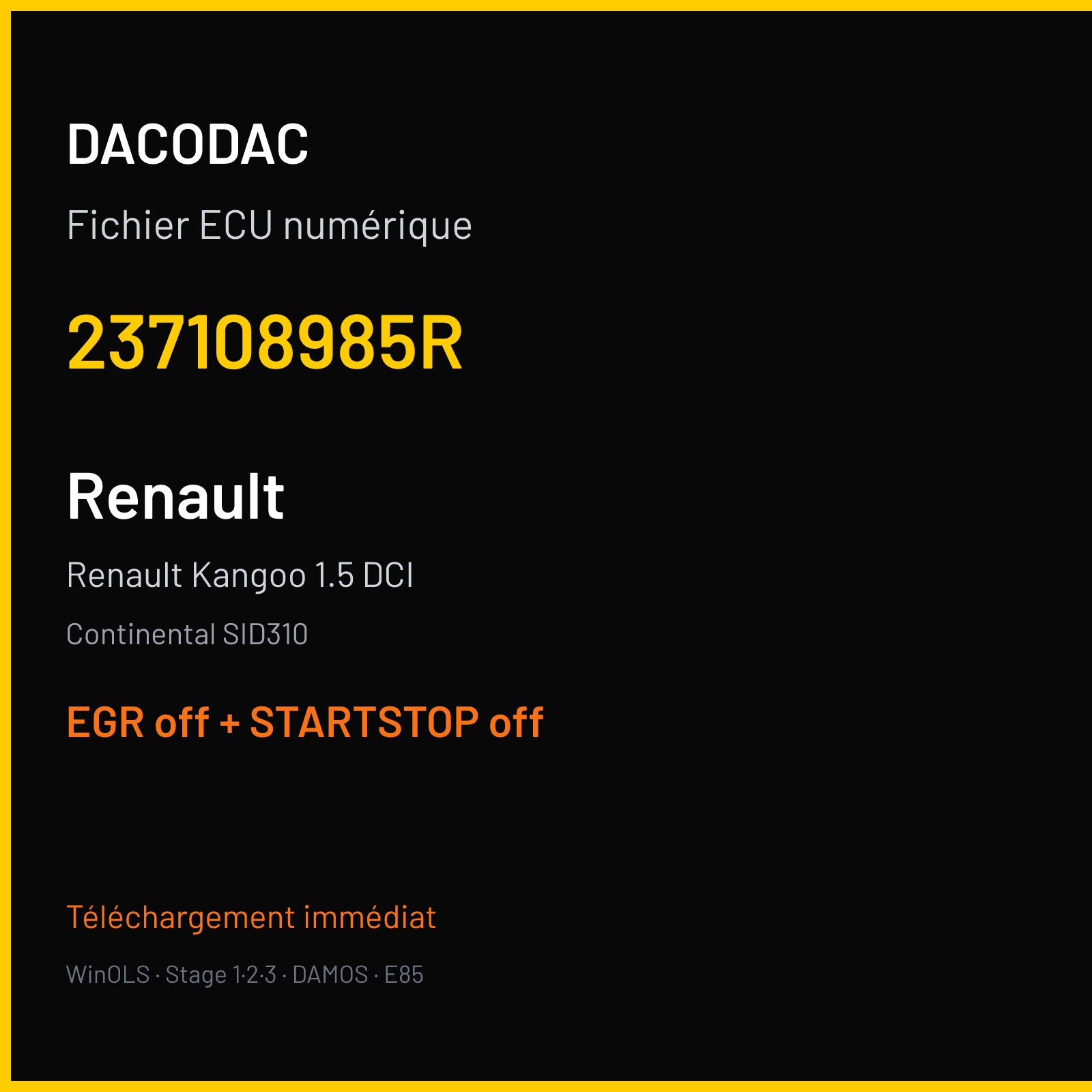 Renault Kangoo 1.5 DCI (2016) — Continental SID310 — 237108985R — EGR off + STARTSTOP off
