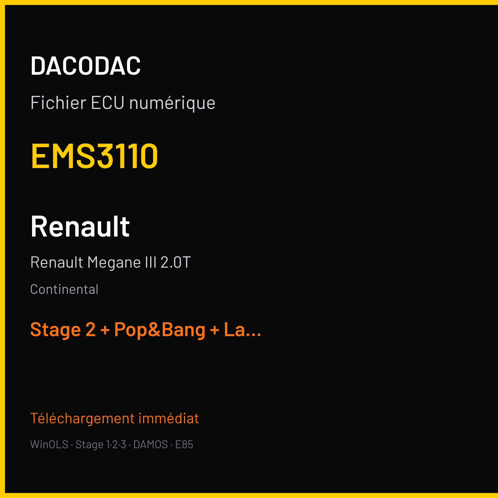 Renault Megane III 2.0T (2012) — Continental — EMS3110 — Stage 2 + Pop&Bang + Launch