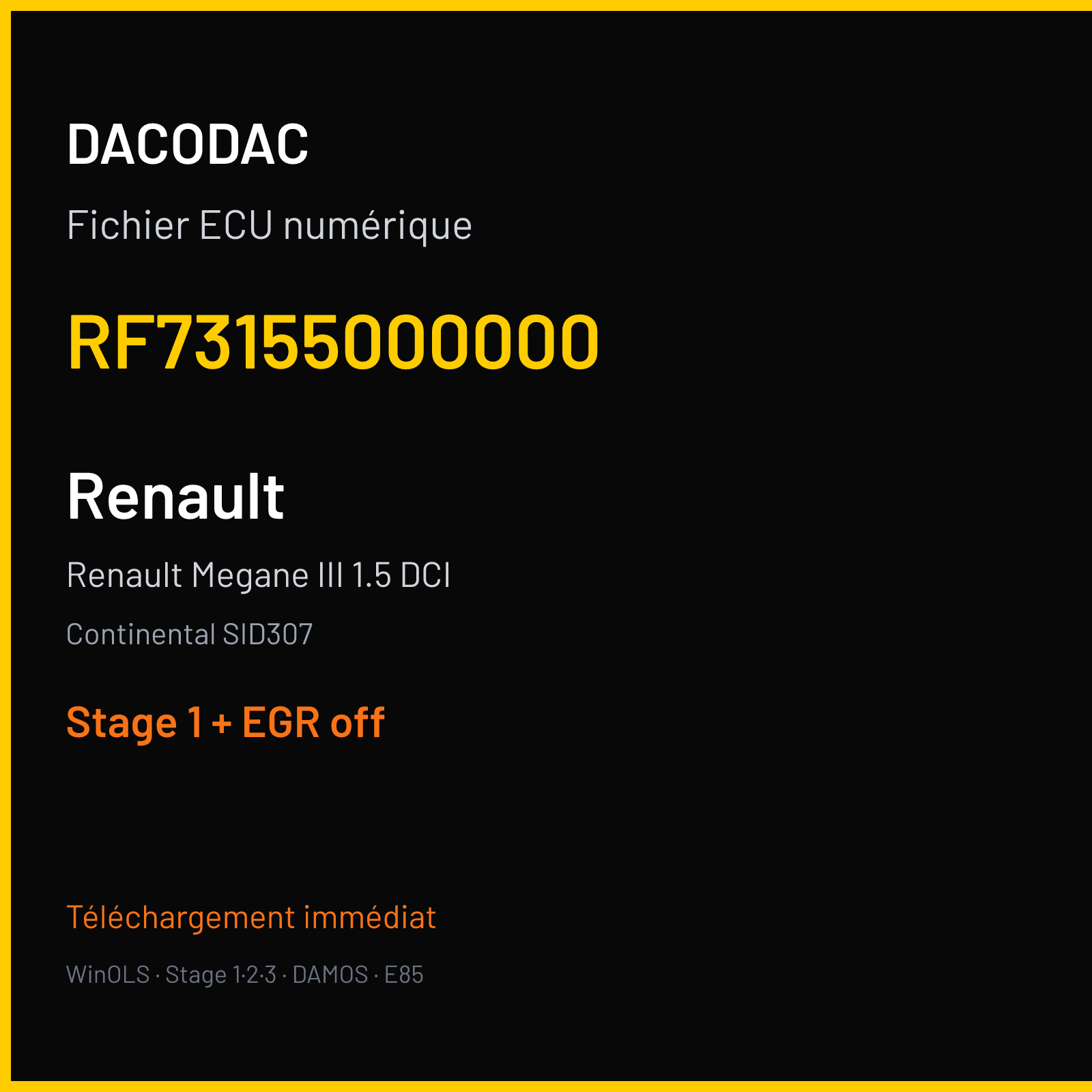Renault Megane III 1.5 DCI (2012) — Continental SID307 — RF73155000000 — Stage 1 + EGR off