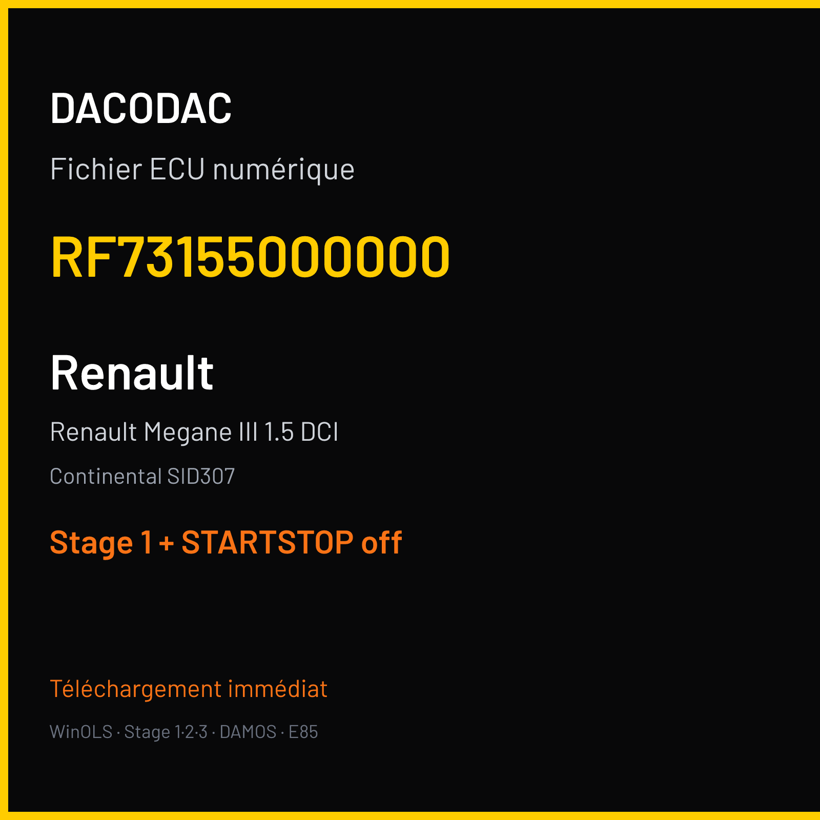 Renault Megane III 1.5 DCI (2012) — Continental SID307 — RF73155000000 — Stage 1 + STARTSTOP off