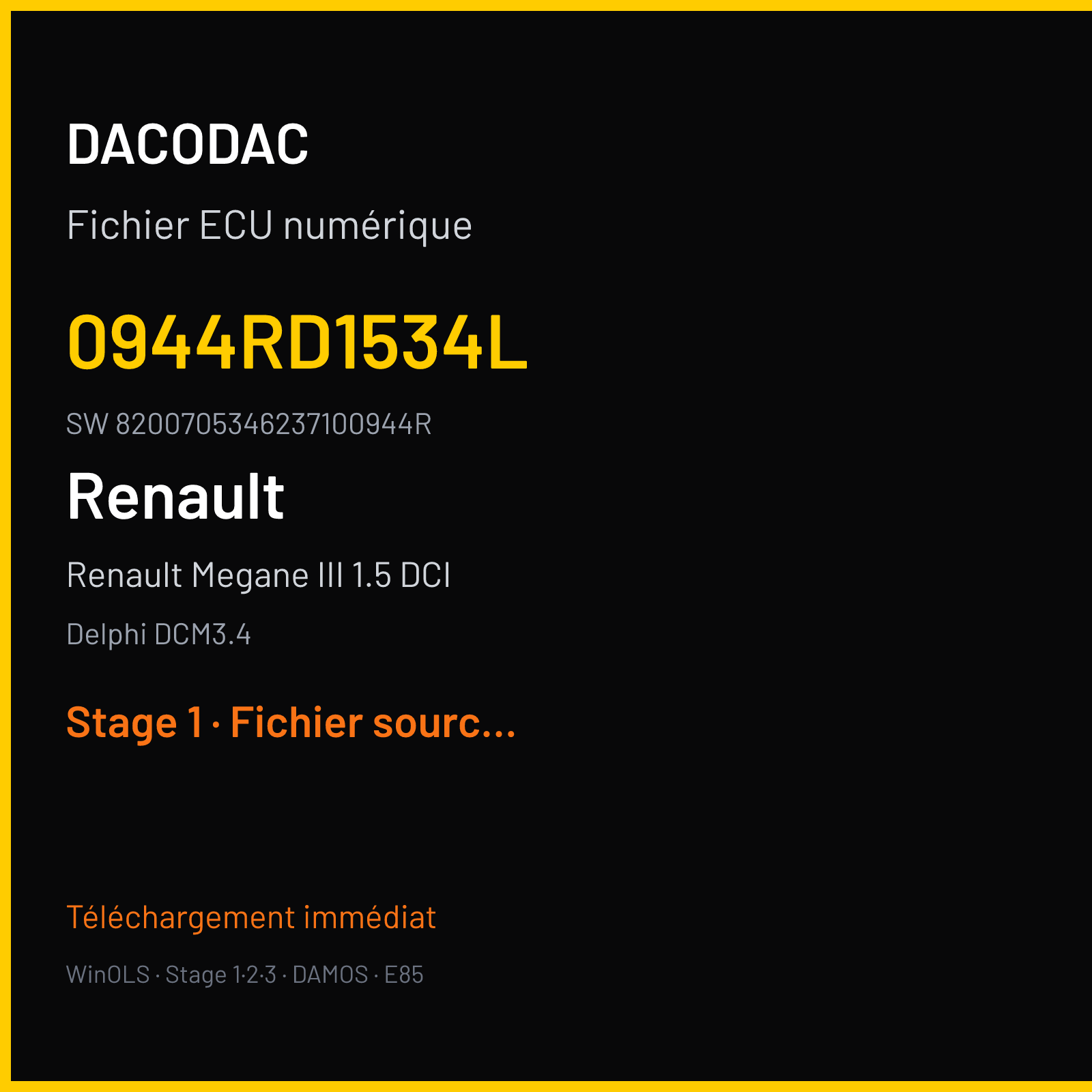 Renault Megane III 1.5 DCI 85 ch (2010) — Delphi DCM3.4 — 0944RD1534L · 8200705346237100944R · ZP4C7E000 — Stage 1