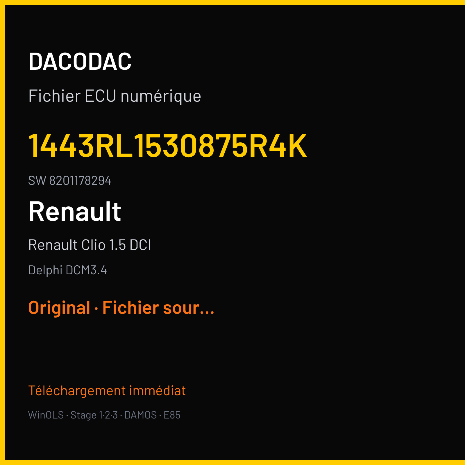 Renault Clio 1.5 DCI (2011) — Delphi DCM3.4 — 1443RL1530875R4K · 8201178294 — Original