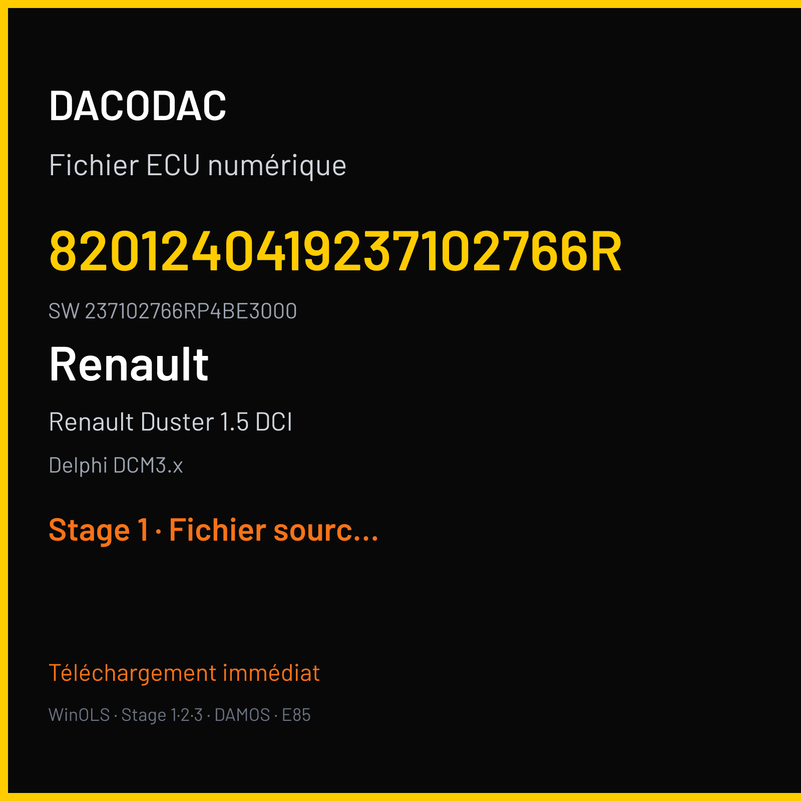 Renault Duster 1.5 DCI (2012) — Delphi DCM3.x — 8201240419237102766R · 237102766RP4BE3000 — Stage 1
