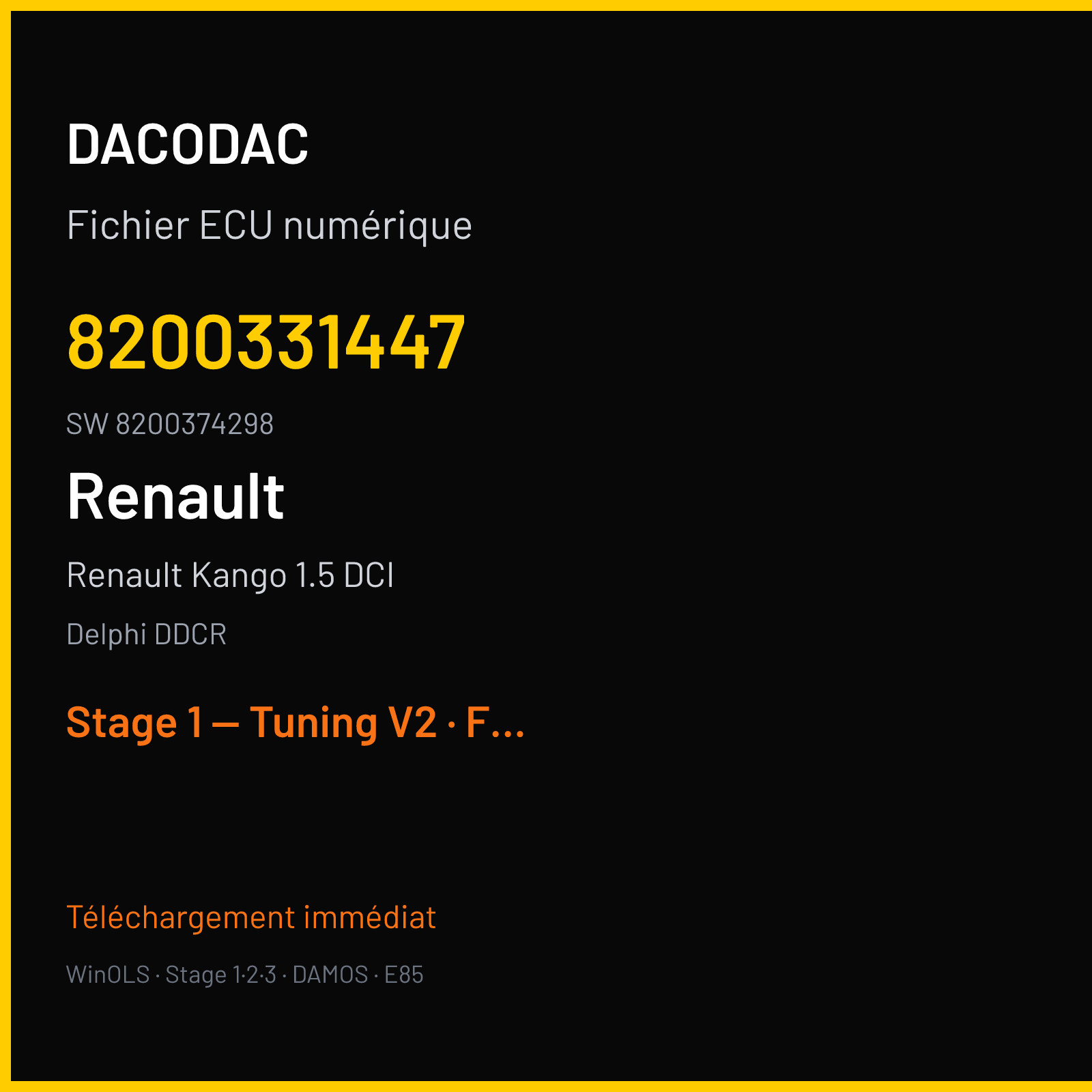 Renault Kango 1.5 DCI (2003) — Delphi DDCR — 8200331447 · 8200374298 — Stage 1 — Tuning V2