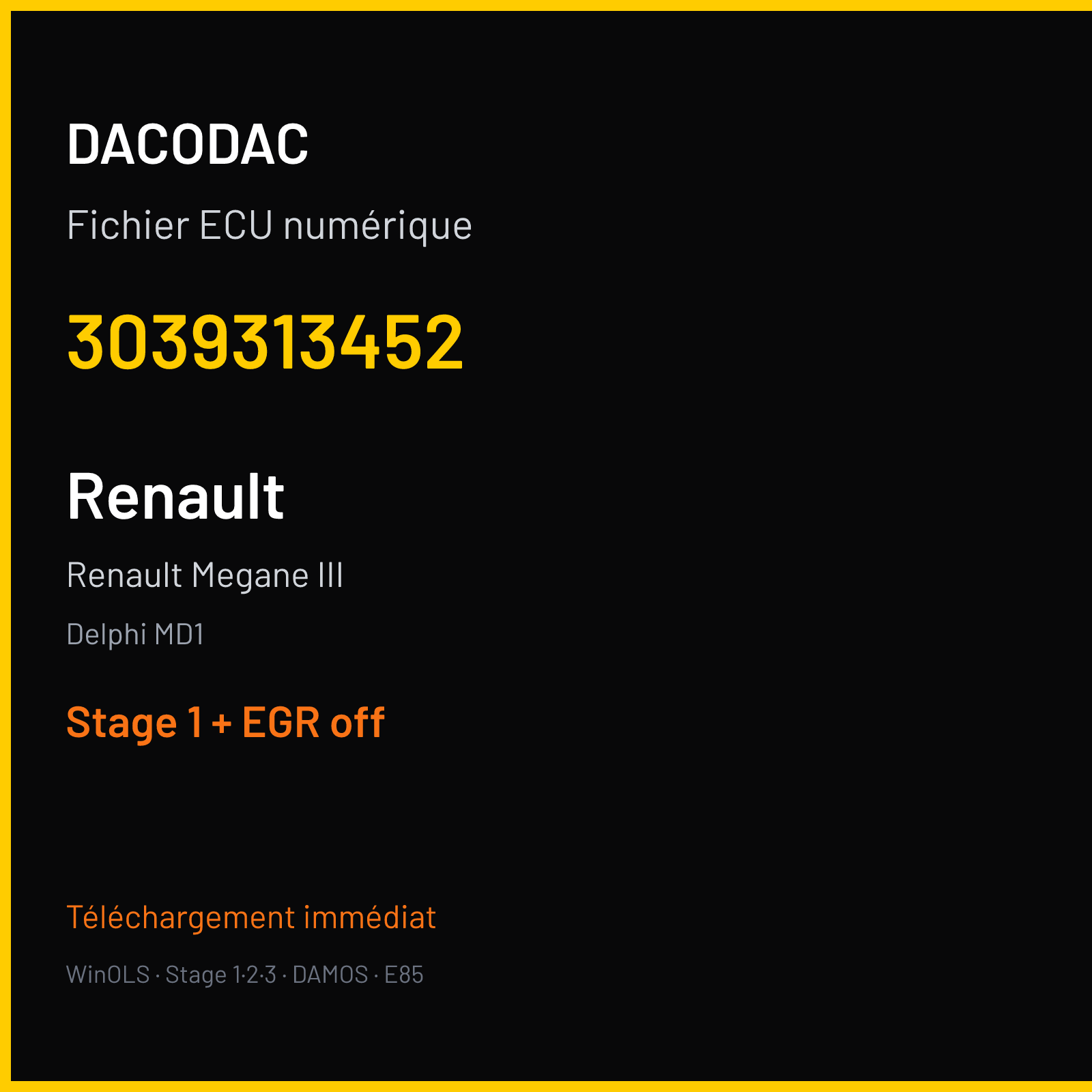 Renault Megane III (2012) — Delphi MD1 — 3039313452 — Stage 1 + EGR off
