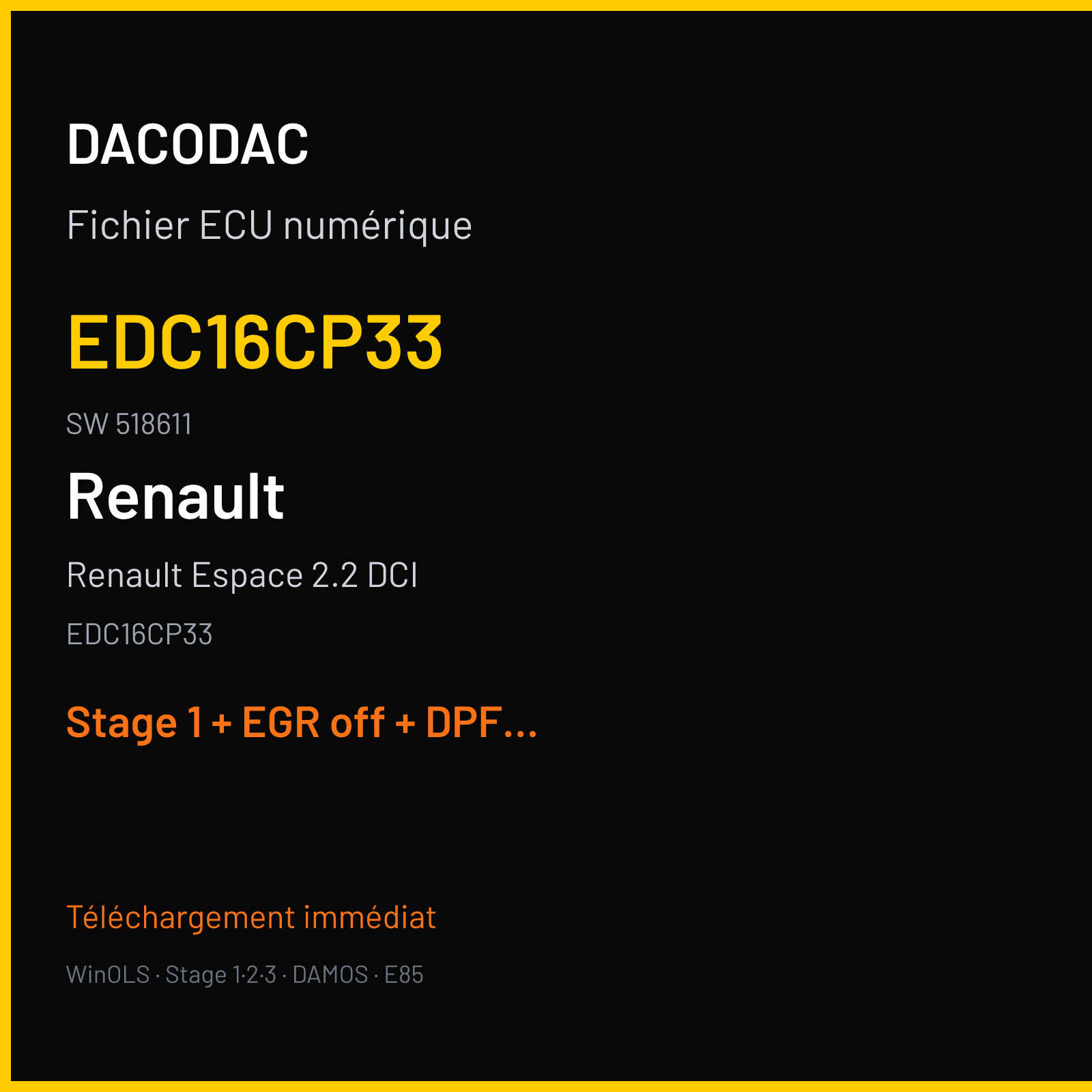 Renault Espace 2.2 DCI (2012) — EDC16CP33 — EDC16CP33 · 518611 — Stage 1 + EGR off + DPF off + VMAX off