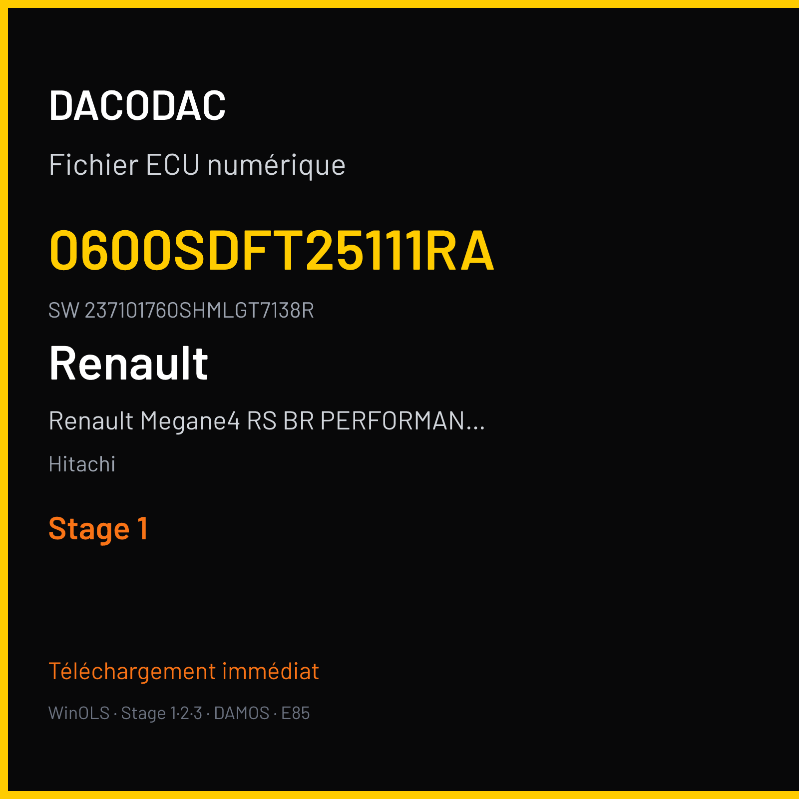 Renault Megane4 RS BR PERFORMANCE 280 ch (2019) — Hitachi — 0600SDFT25111RA · 237101760SHMLGT7138R · 237102388Si Undefined — Stage 1