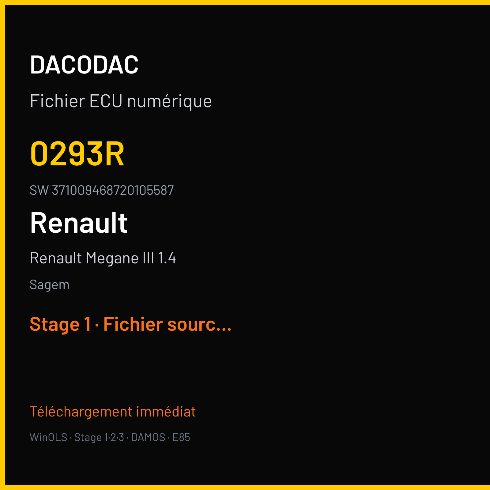 Renault Megane III 1.4 130 ch (2010) — Sagem — 0293R · 371009468720105587 · 0946R — Stage 1