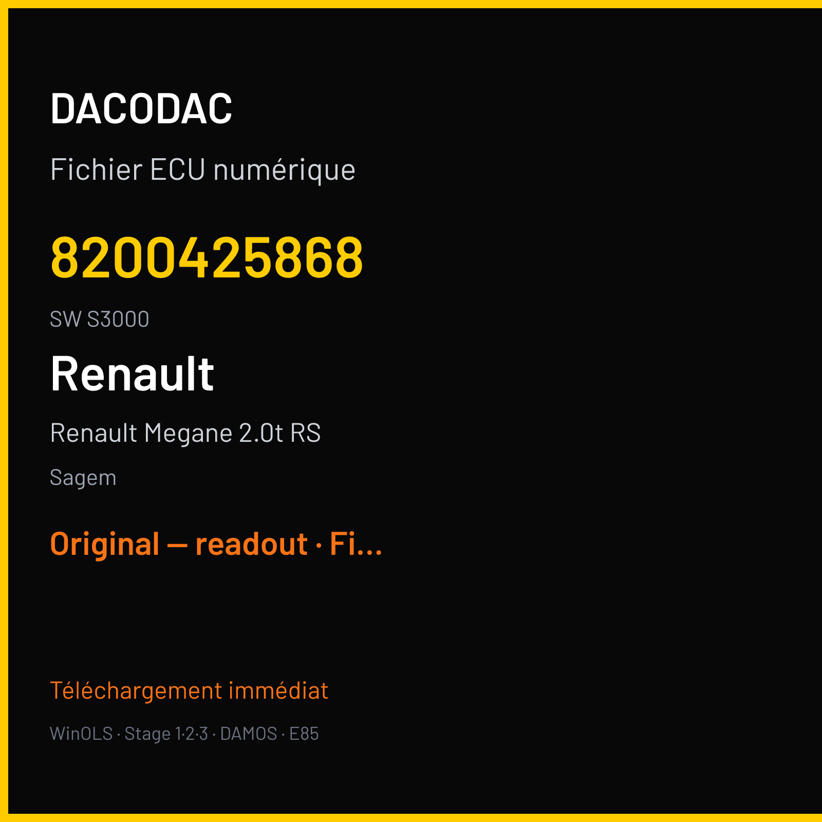 Renault Megane 2.0t RS (2005) — Sagem — 8200425868 · S3000 — Original — readout